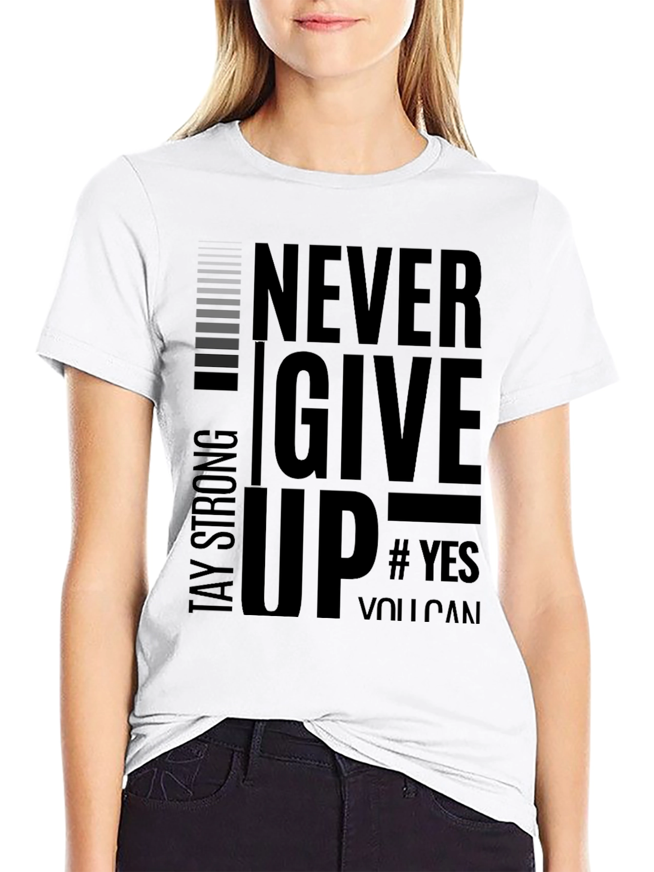Never Give Up Mens Black Graphic Tee
