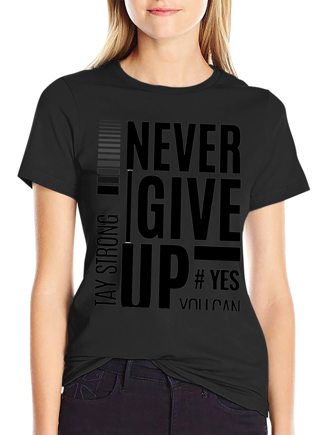 Never Give Up Mens Black Graphic Tee