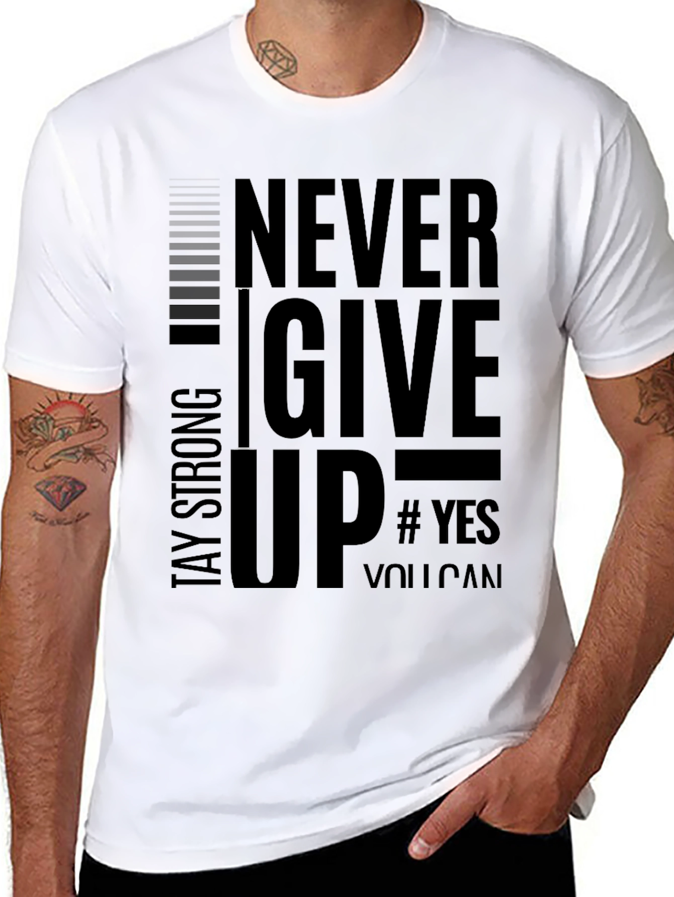 Never Give Up Mens Black Graphic Tee
