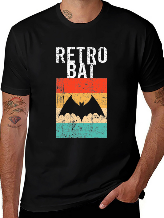 Retro Bat Graphic Tee - Vintage Style Black T-Shirt