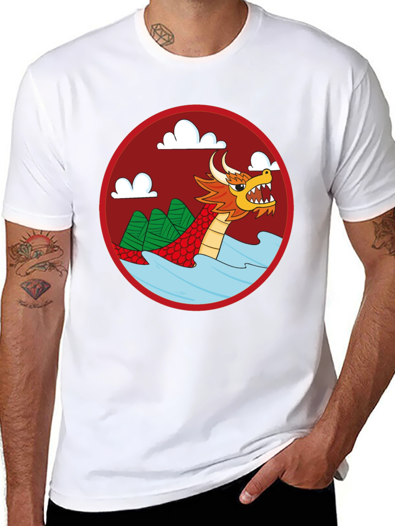 Dragon Graphic Tee - Black Crew Neck Cotton T-Shirt