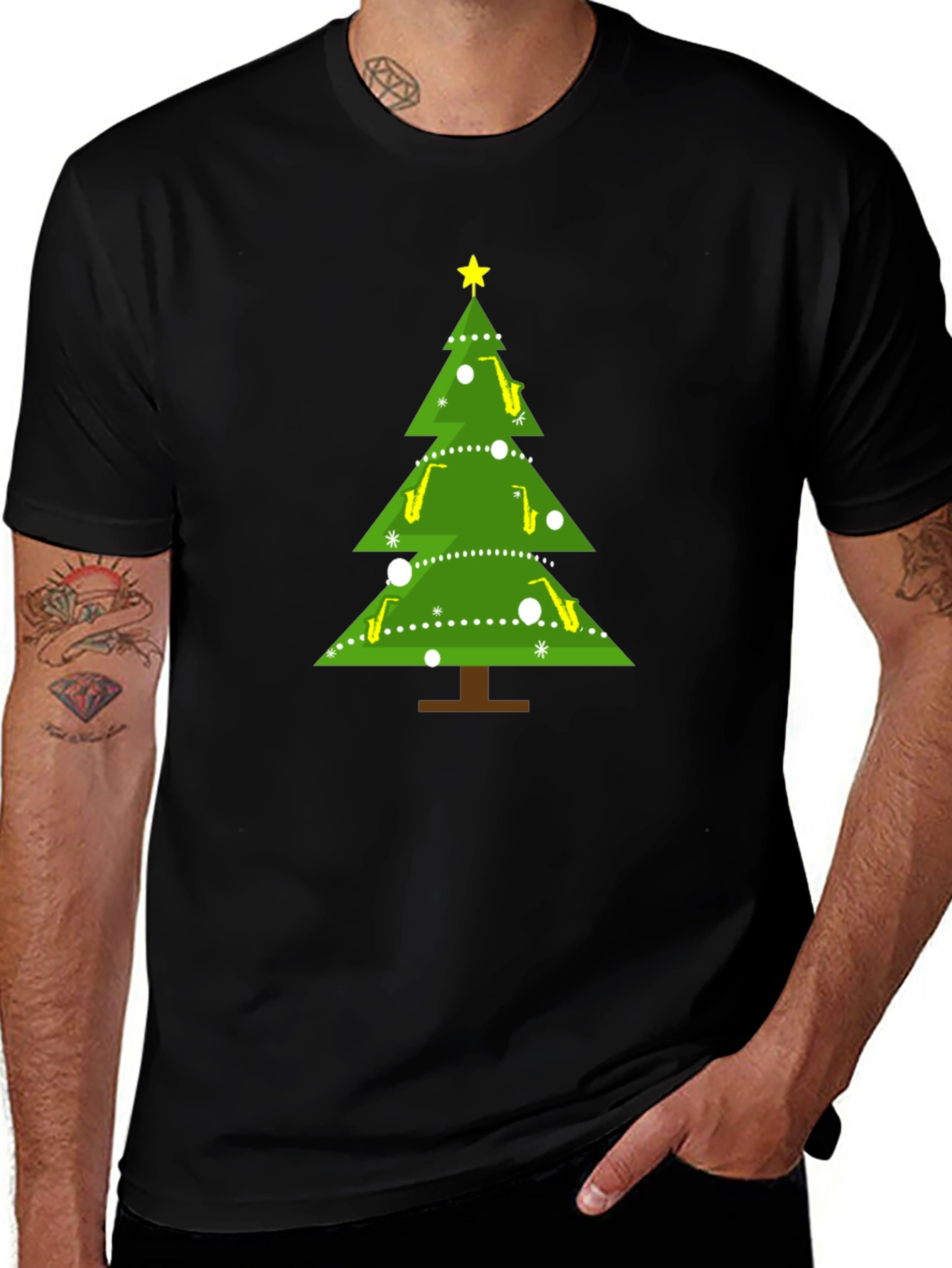 Saxophone Christmas Tree Holiday T-Shirt