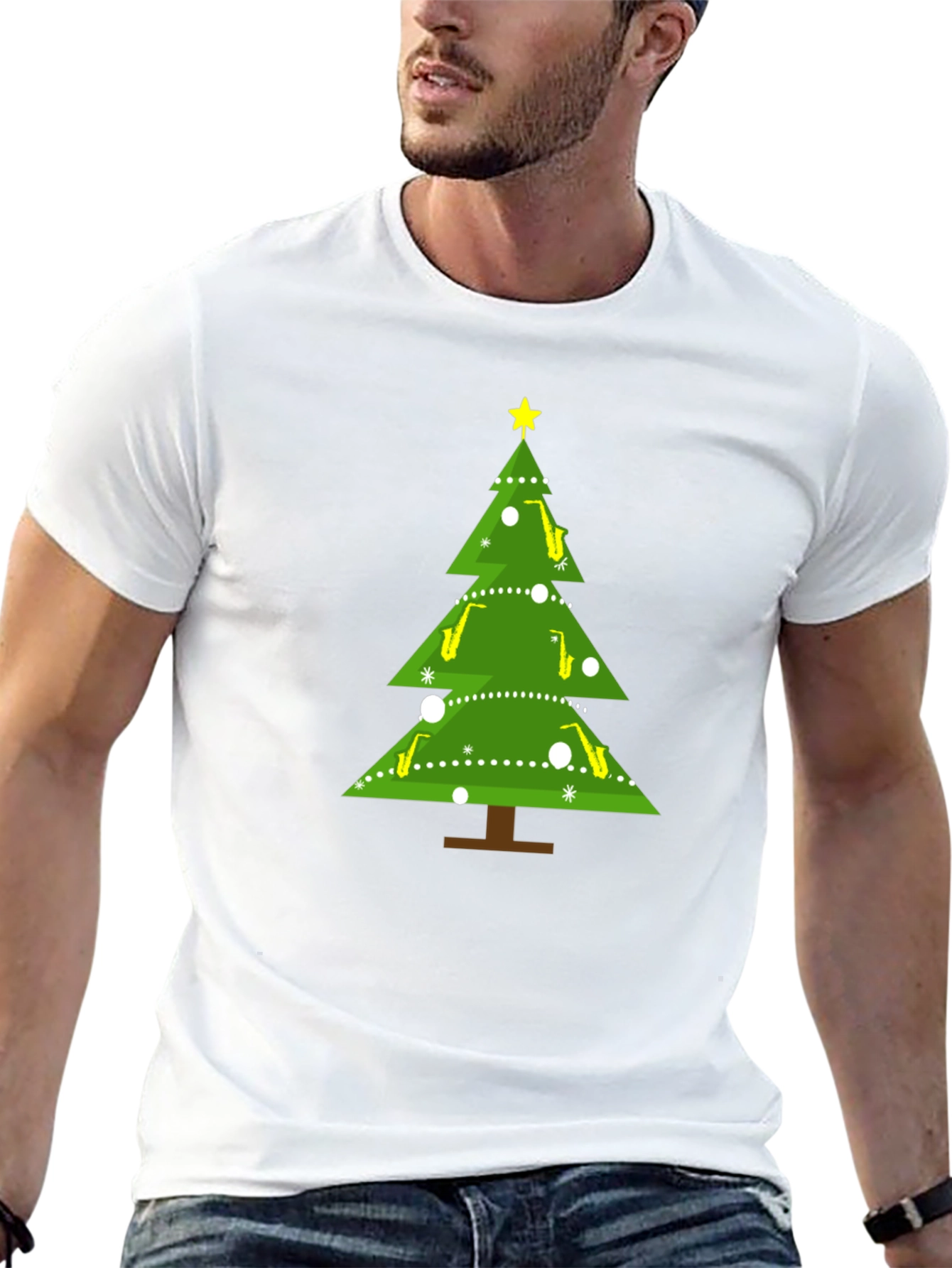 Saxophone Christmas Tree Holiday T-Shirt