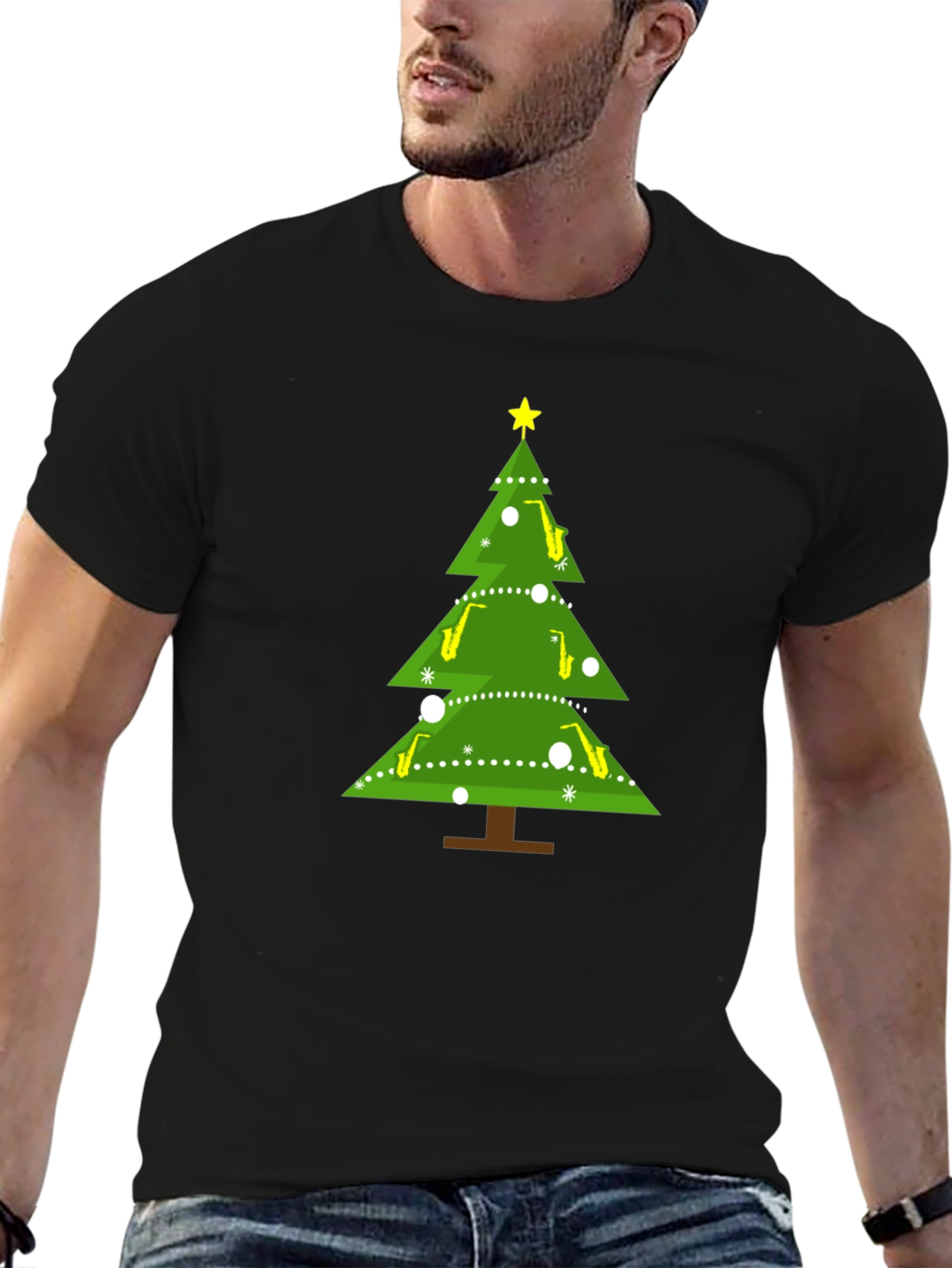 Saxophone Christmas Tree Holiday T-Shirt