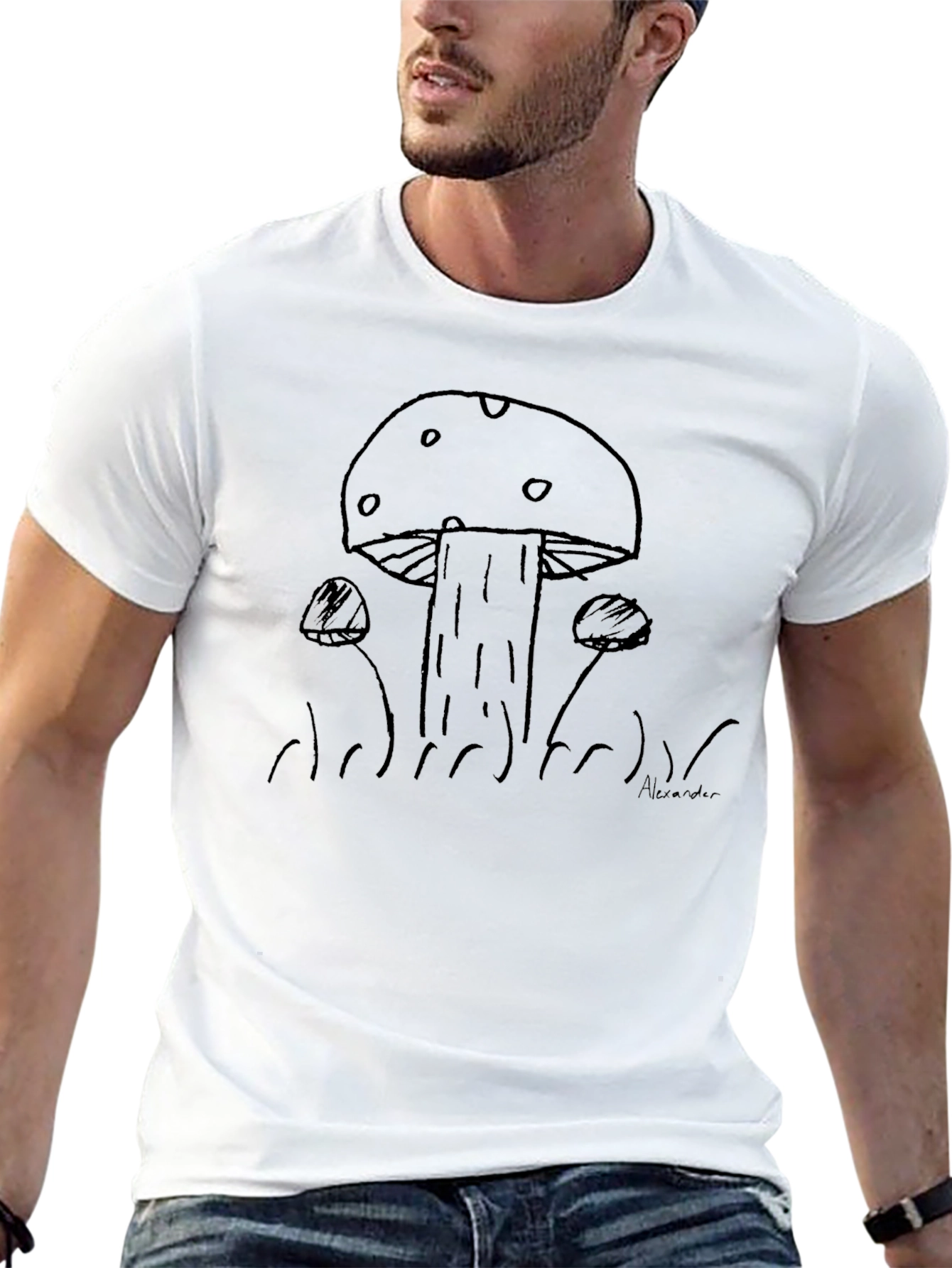 Mushroom Sketch Black T-Shirt