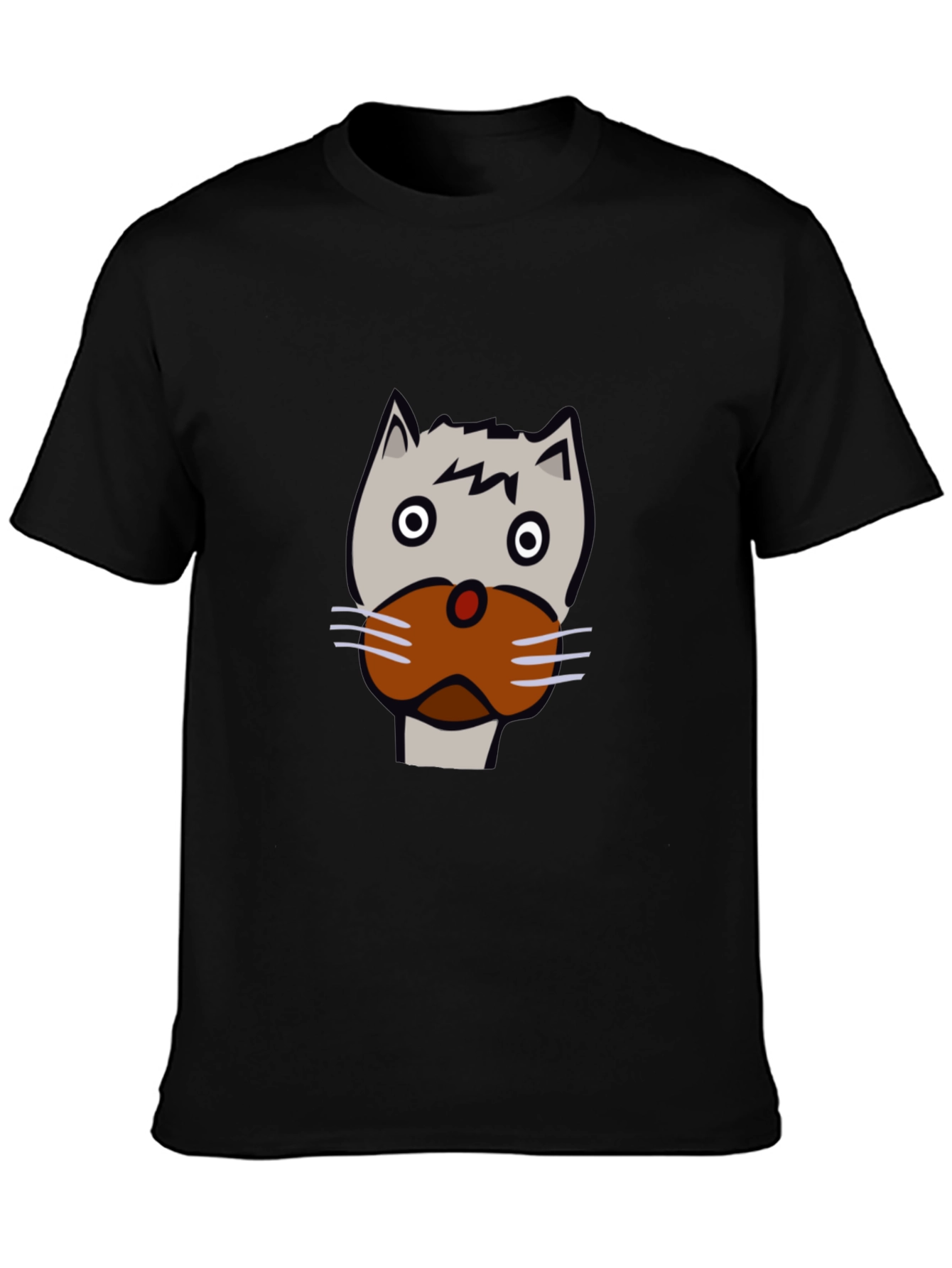 Funny Cartoon Cat Face Black T-Shirt