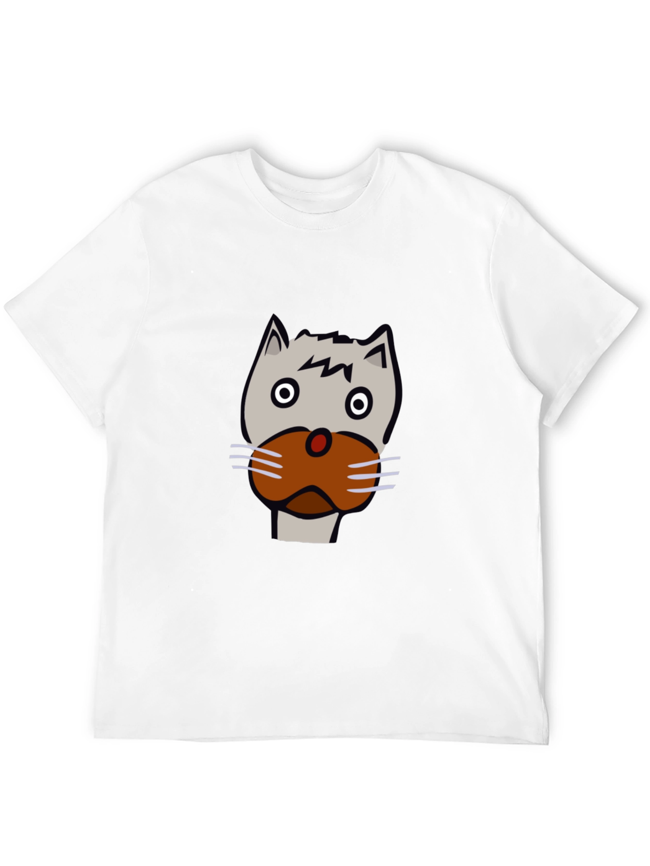Funny Cartoon Cat Face Black T-Shirt