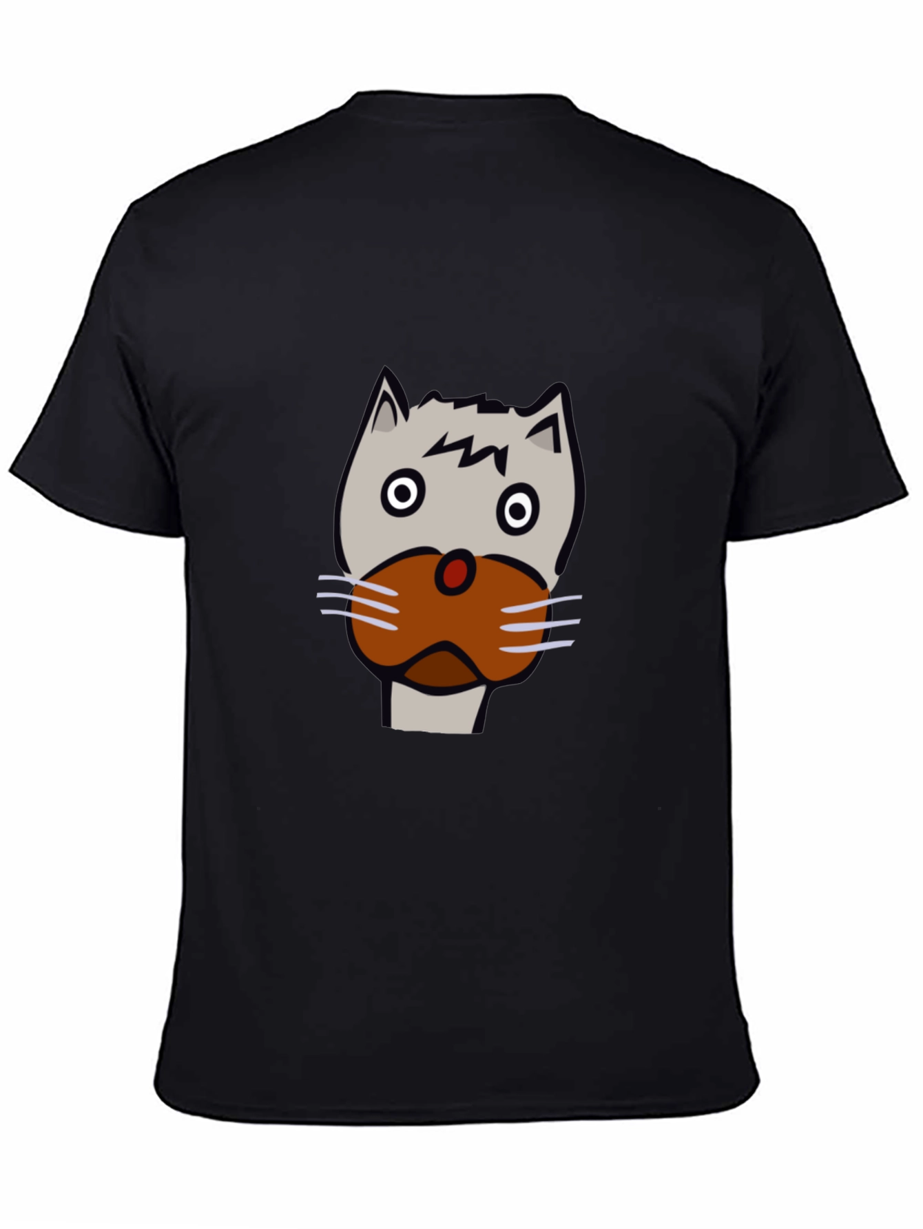 Funny Cartoon Cat Face Black T-Shirt