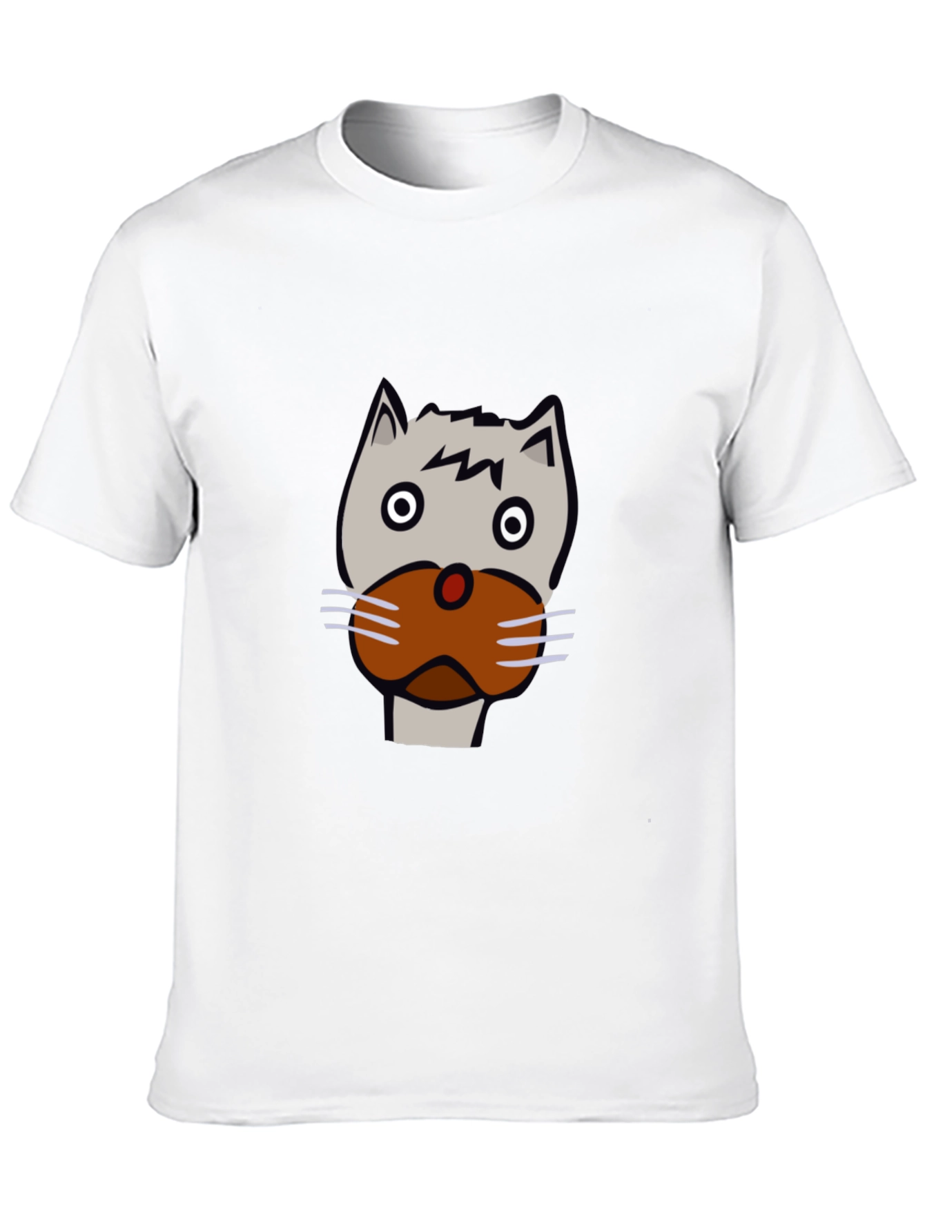 Funny Cartoon Cat Face Black T-Shirt