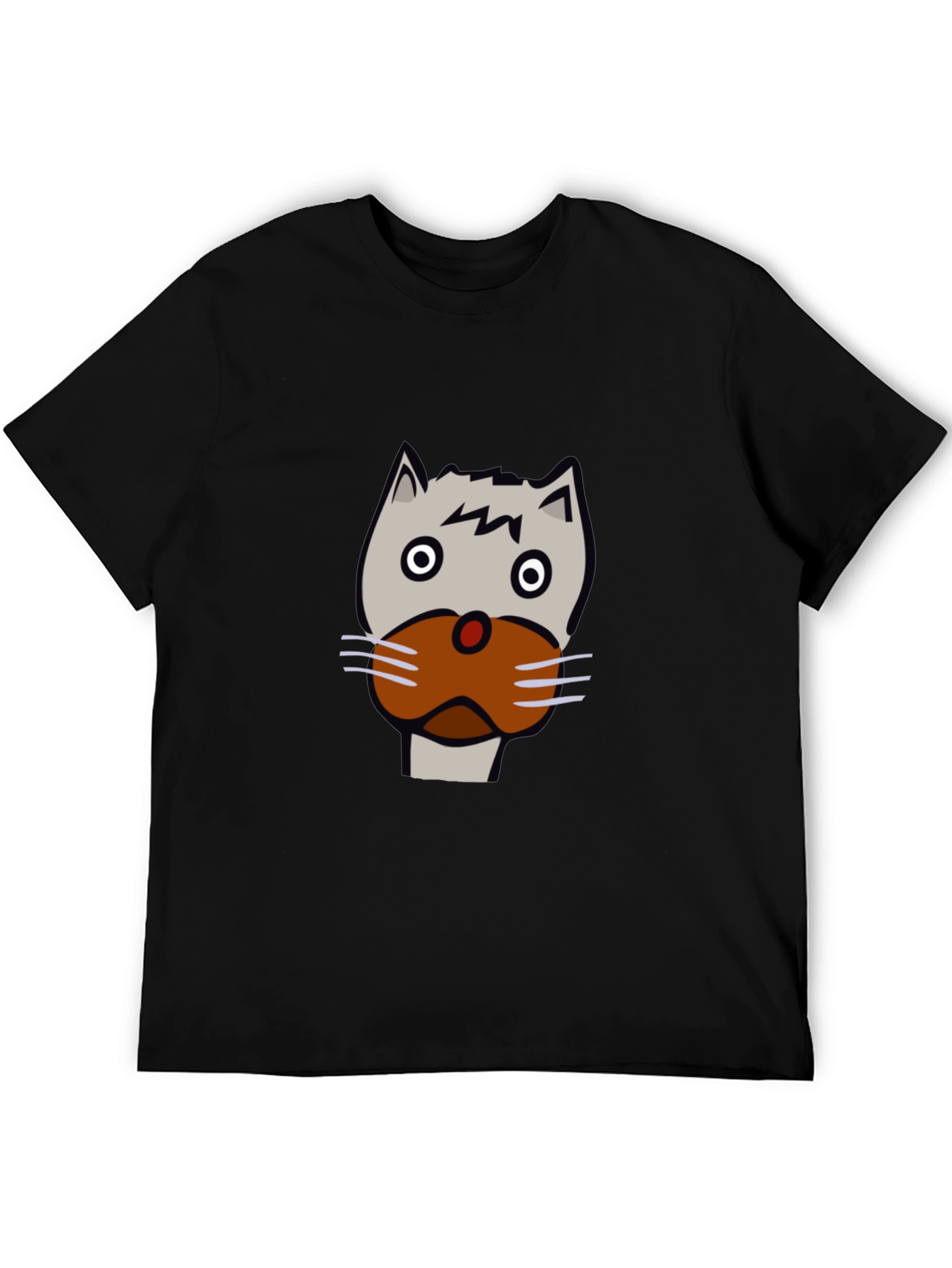 Funny Cartoon Cat Face Black T-Shirt
