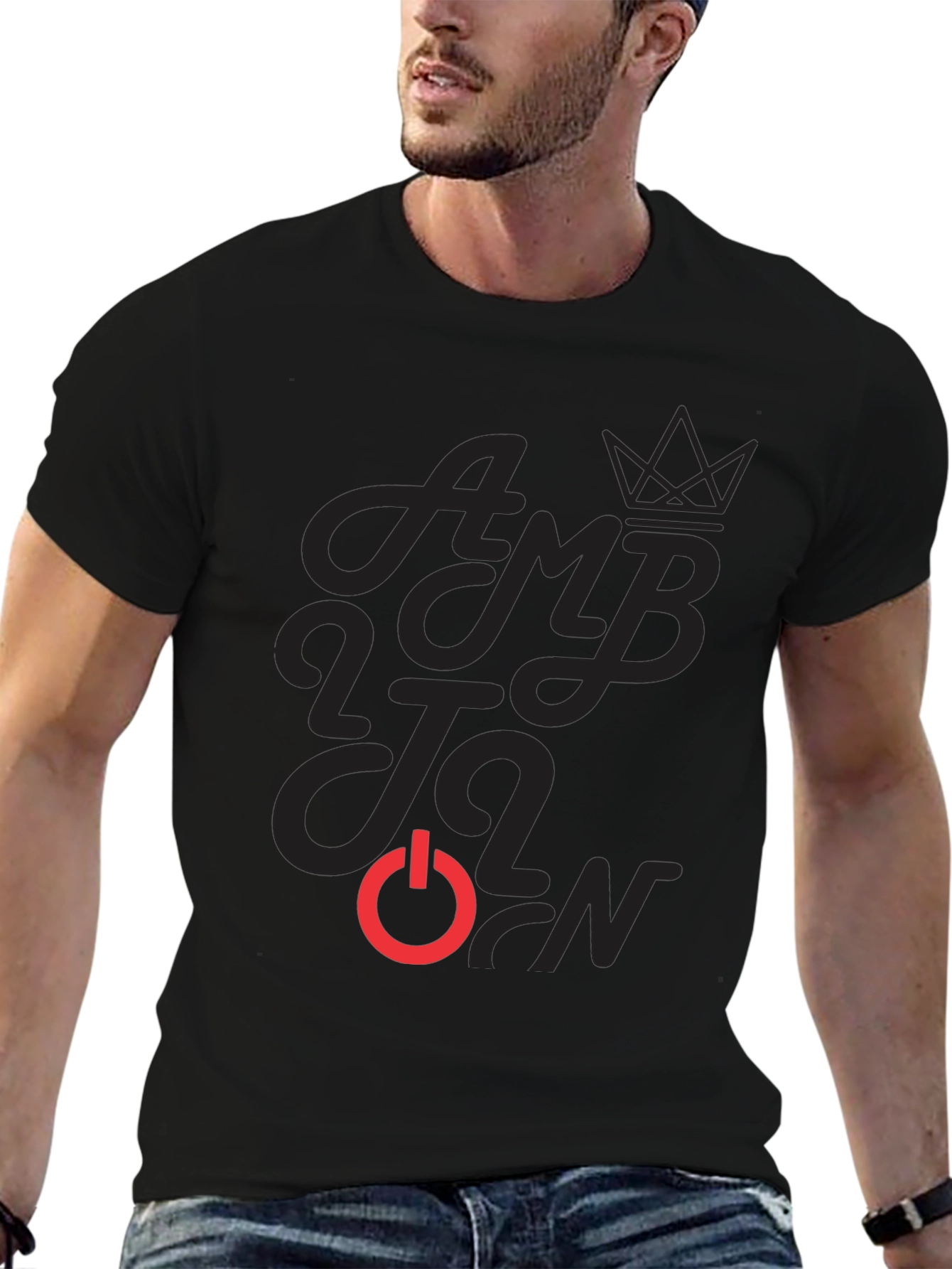 Ambition Power On Black Graphic T-Shirt