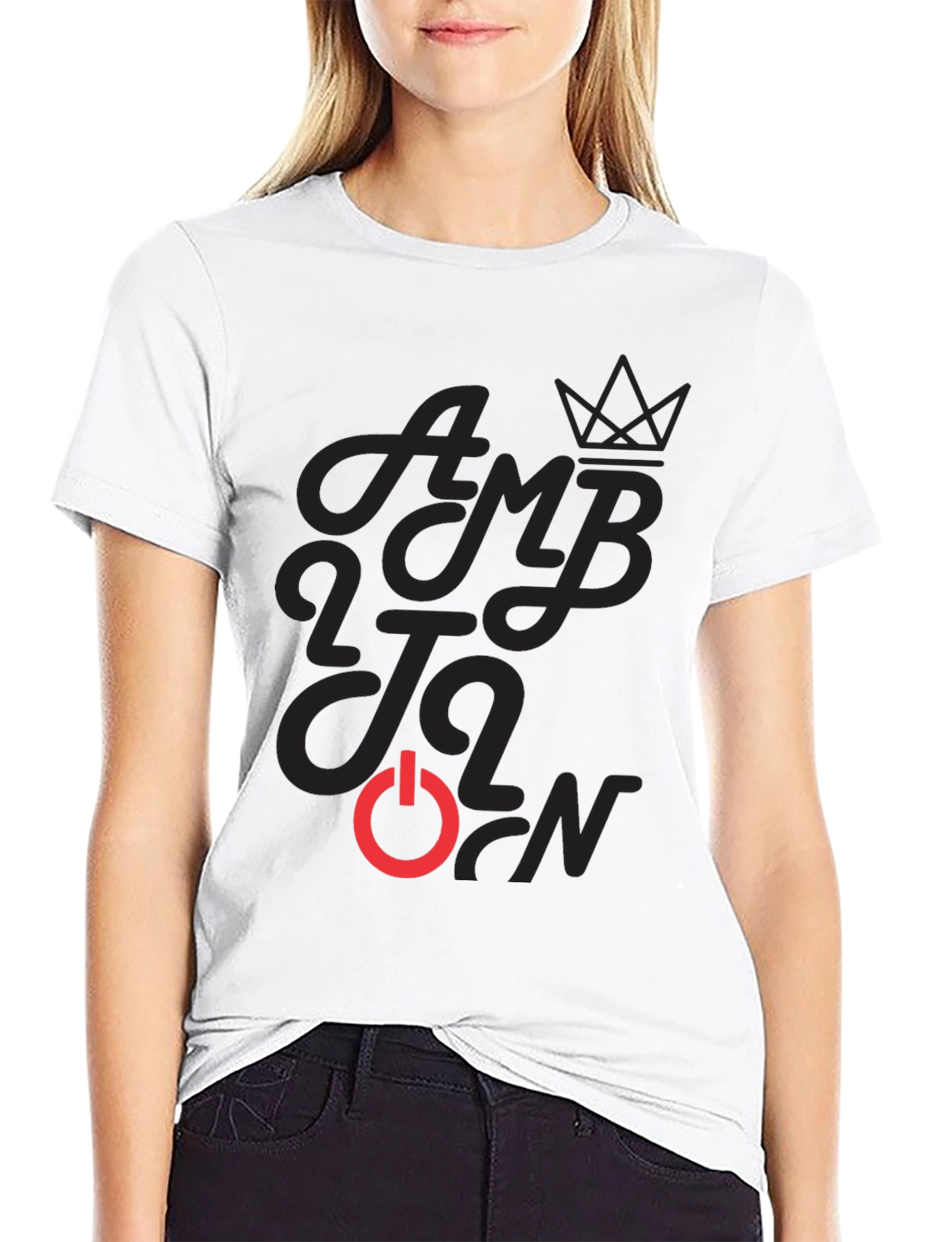 Ambition Power On Black Graphic T-Shirt
