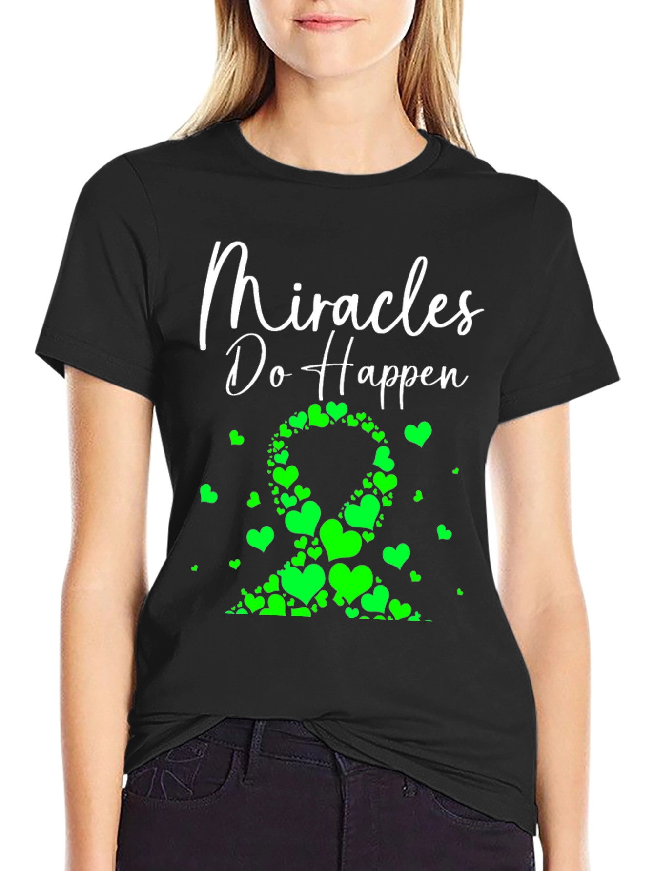 Miracles Happen Green Heart Ribbon T-Shirt