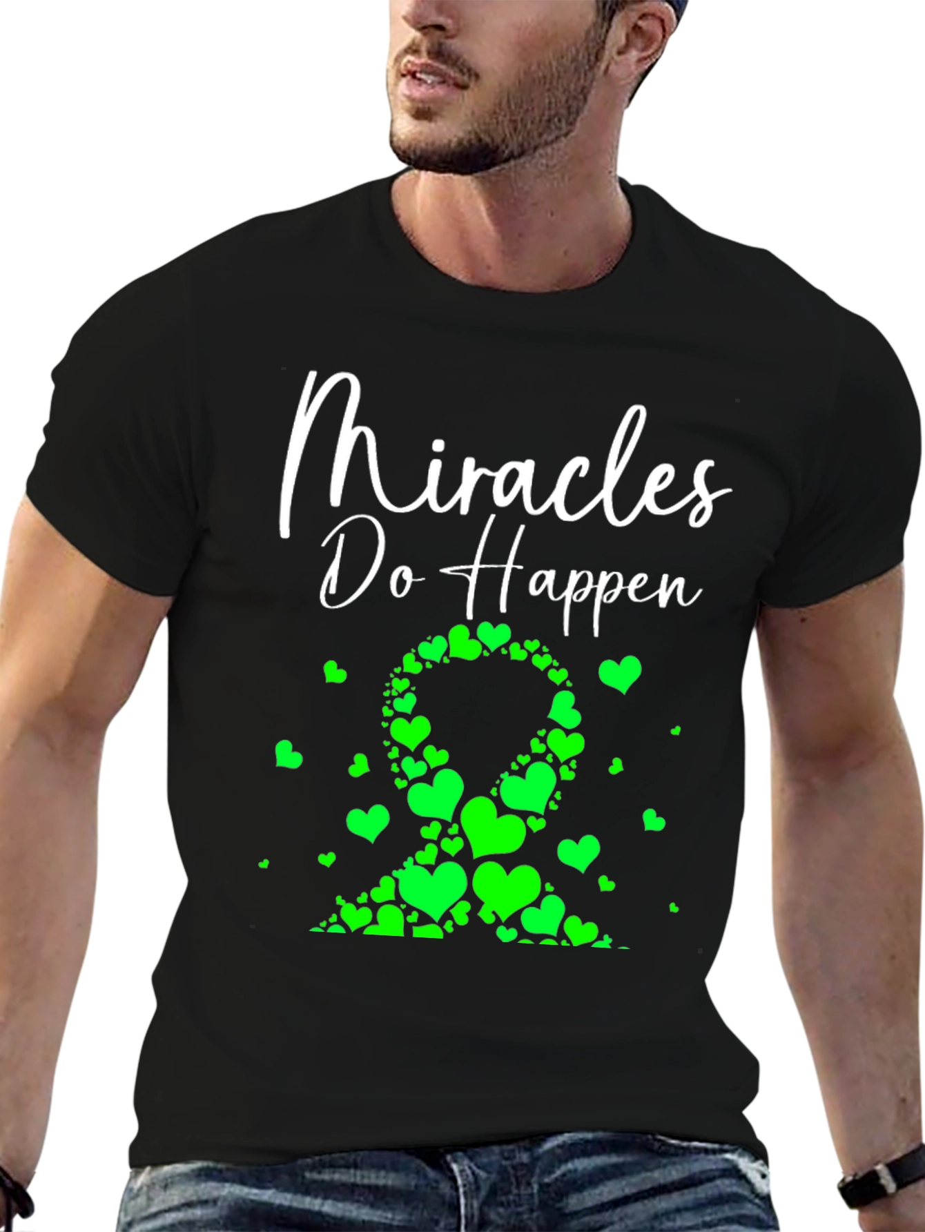 Miracles Happen Green Heart Ribbon T-Shirt