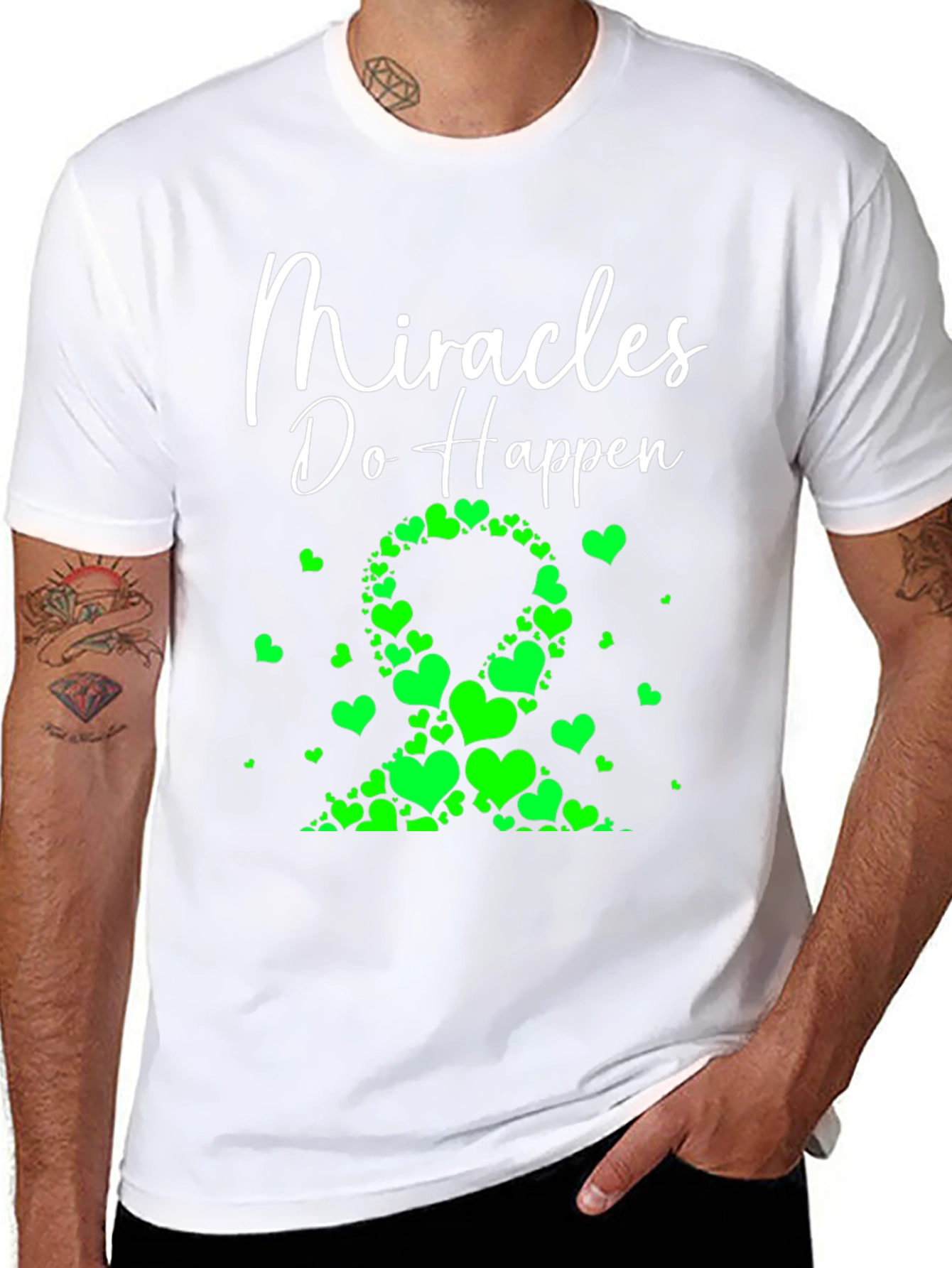 Miracles Happen Green Heart Ribbon T-Shirt