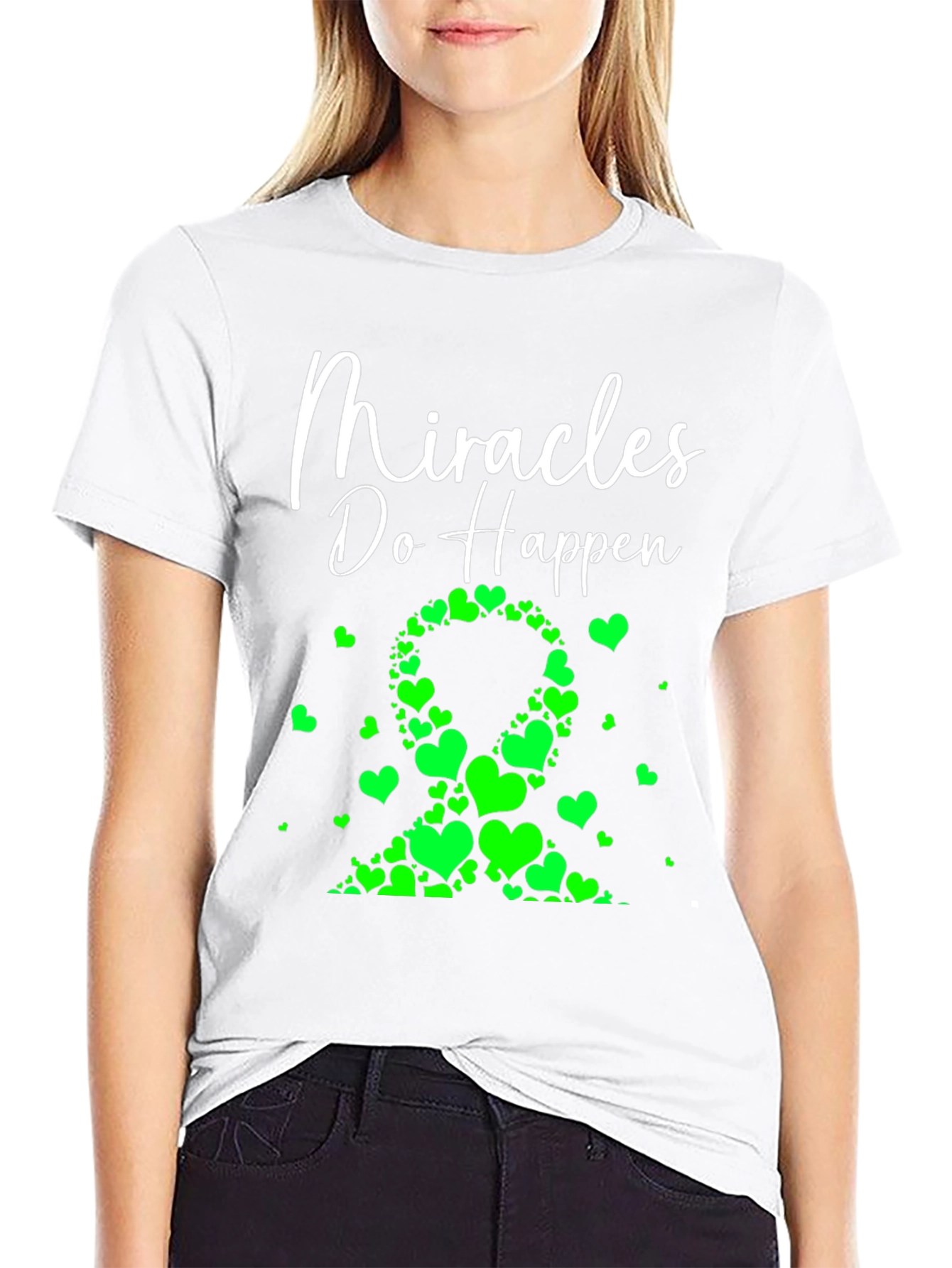 Miracles Happen Green Heart Ribbon T-Shirt