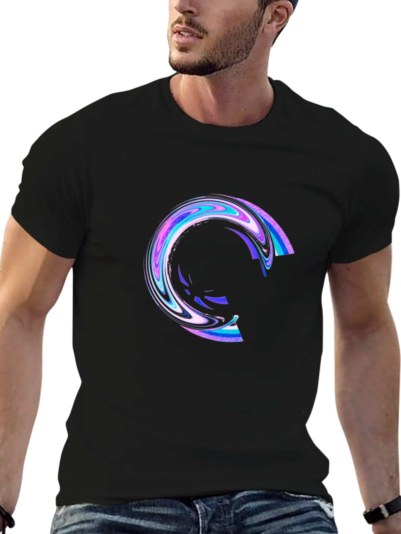 Mens Black T-Shirt with Abstract Circle Design