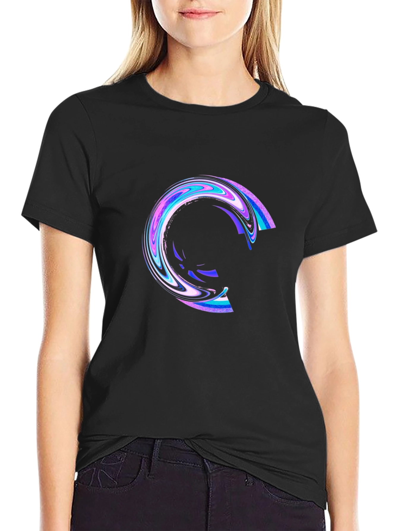 Mens Black T-Shirt with Abstract Circle Design