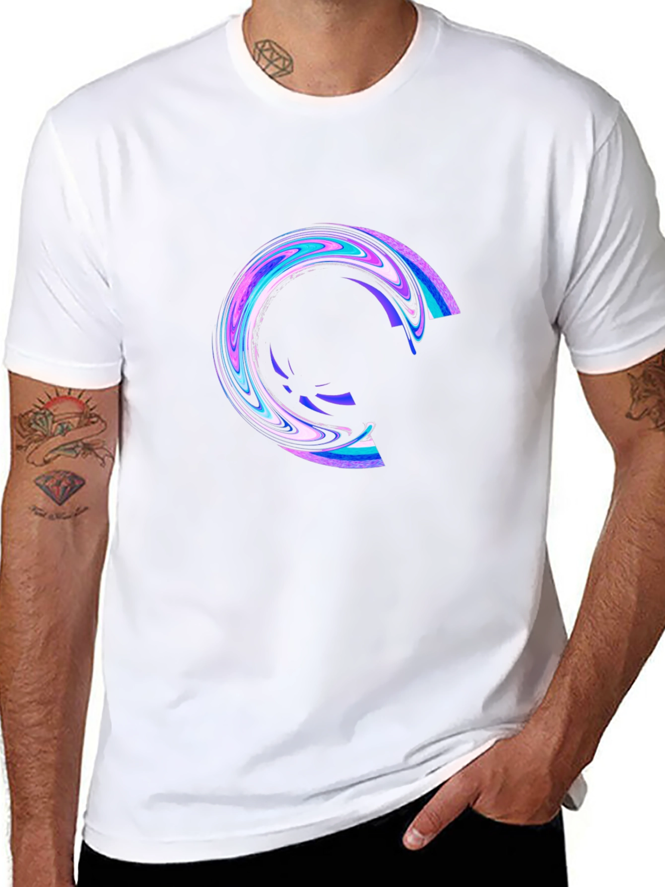 Mens Black T-Shirt with Abstract Circle Design