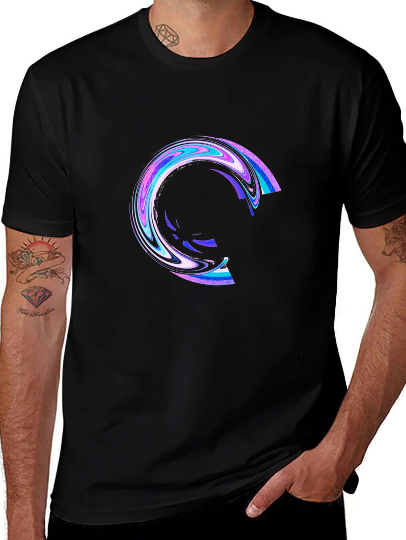Mens Black T-Shirt with Abstract Circle Design