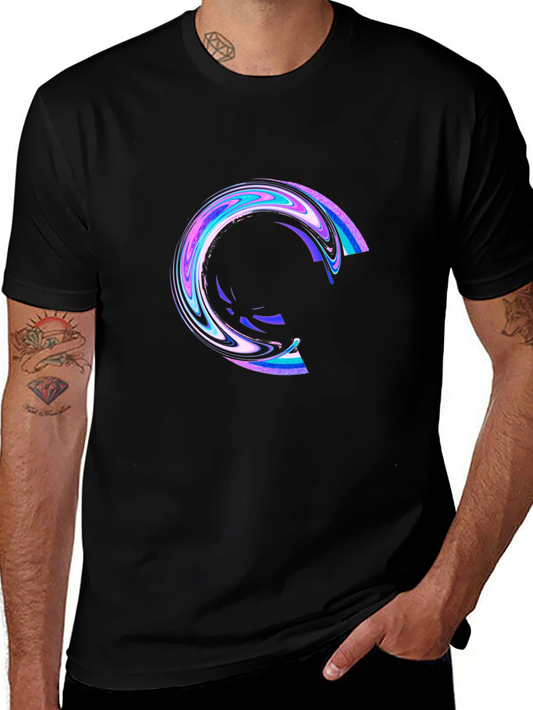 Mens Black T-Shirt with Abstract Circle Design