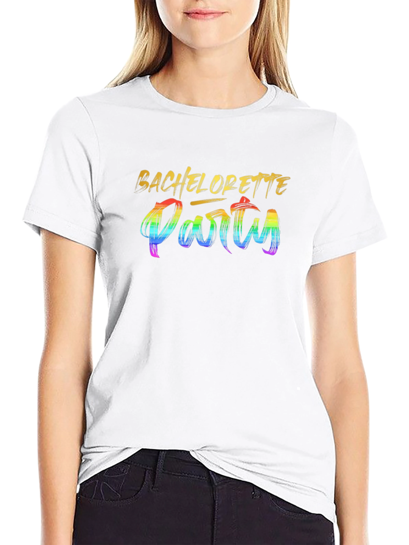 Bachelorette Party Rainbow Text Graphic Tee