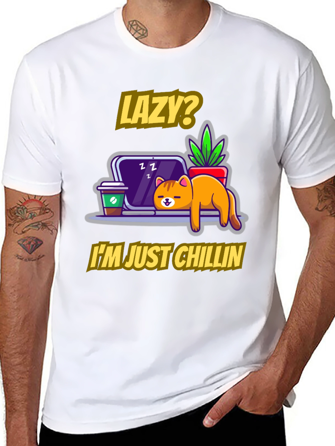 Lazy Chillin Cat Graphic Tee - Relaxed Fit