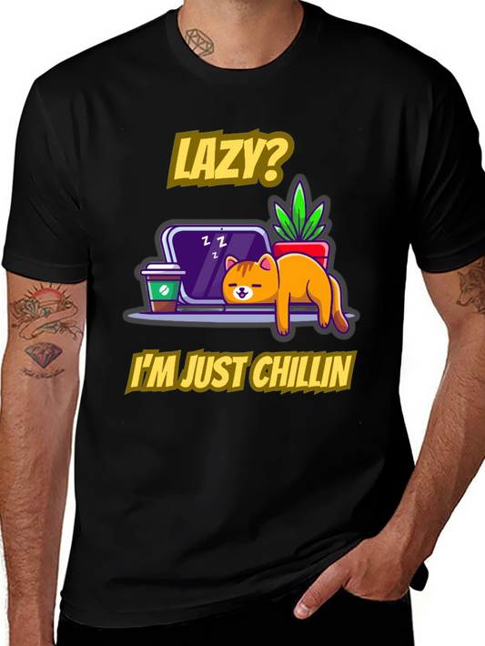 Lazy Chillin Cat Graphic Tee - Relaxed Fit