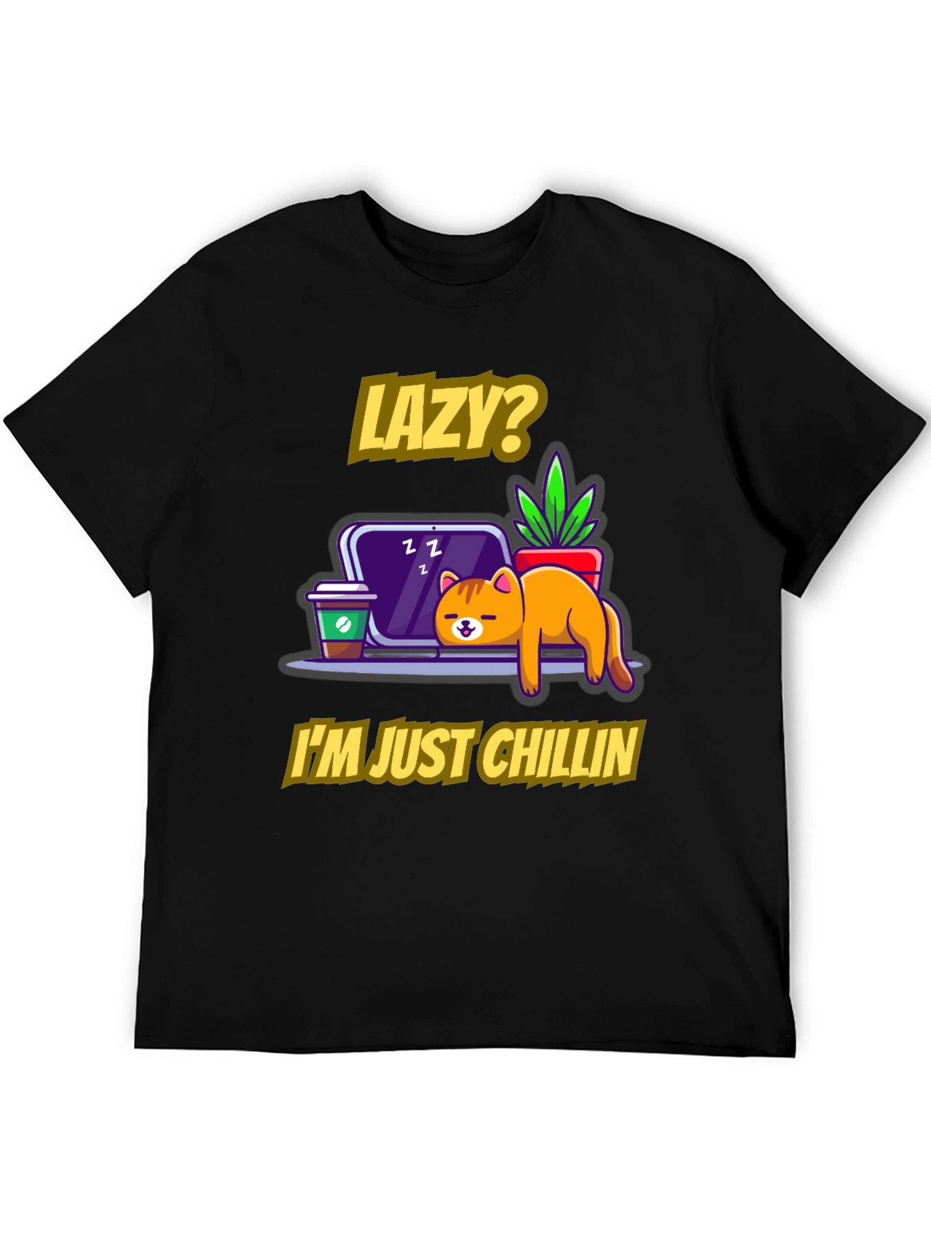 Lazy Chillin Cat Graphic Tee - Relaxed Fit