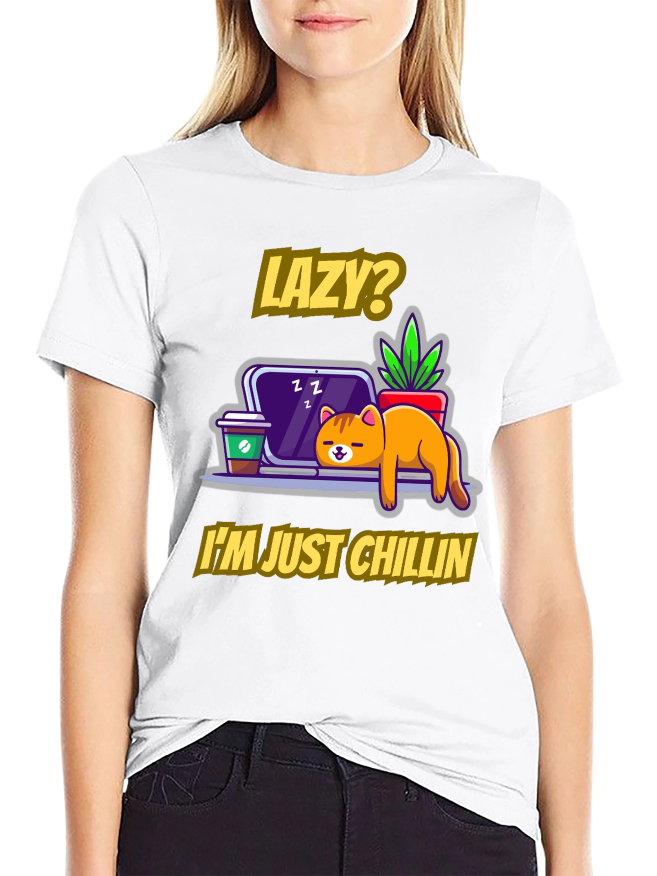Lazy Chillin Cat Graphic Tee - Relaxed Fit