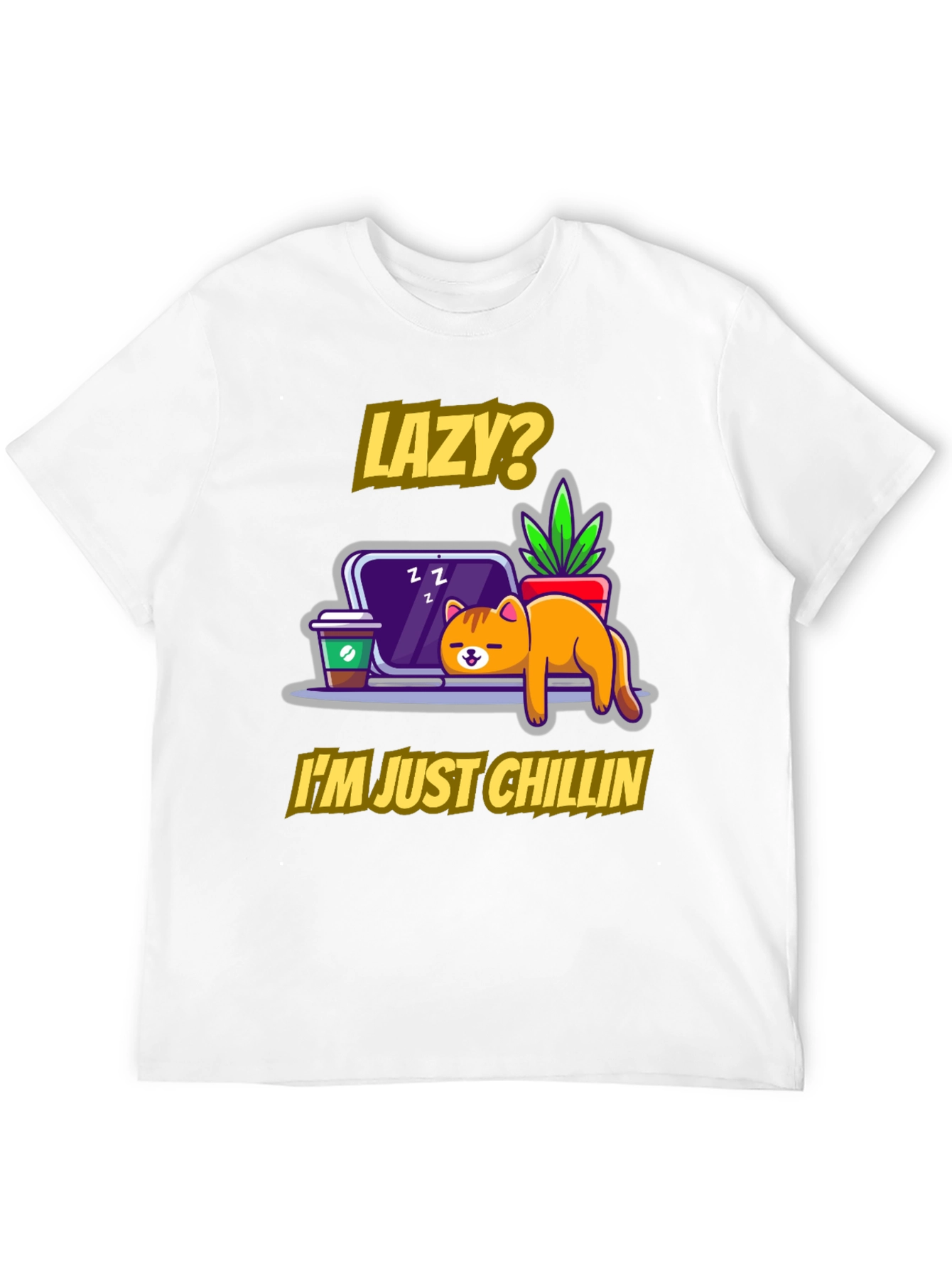 Lazy Chillin Cat Graphic Tee - Relaxed Fit