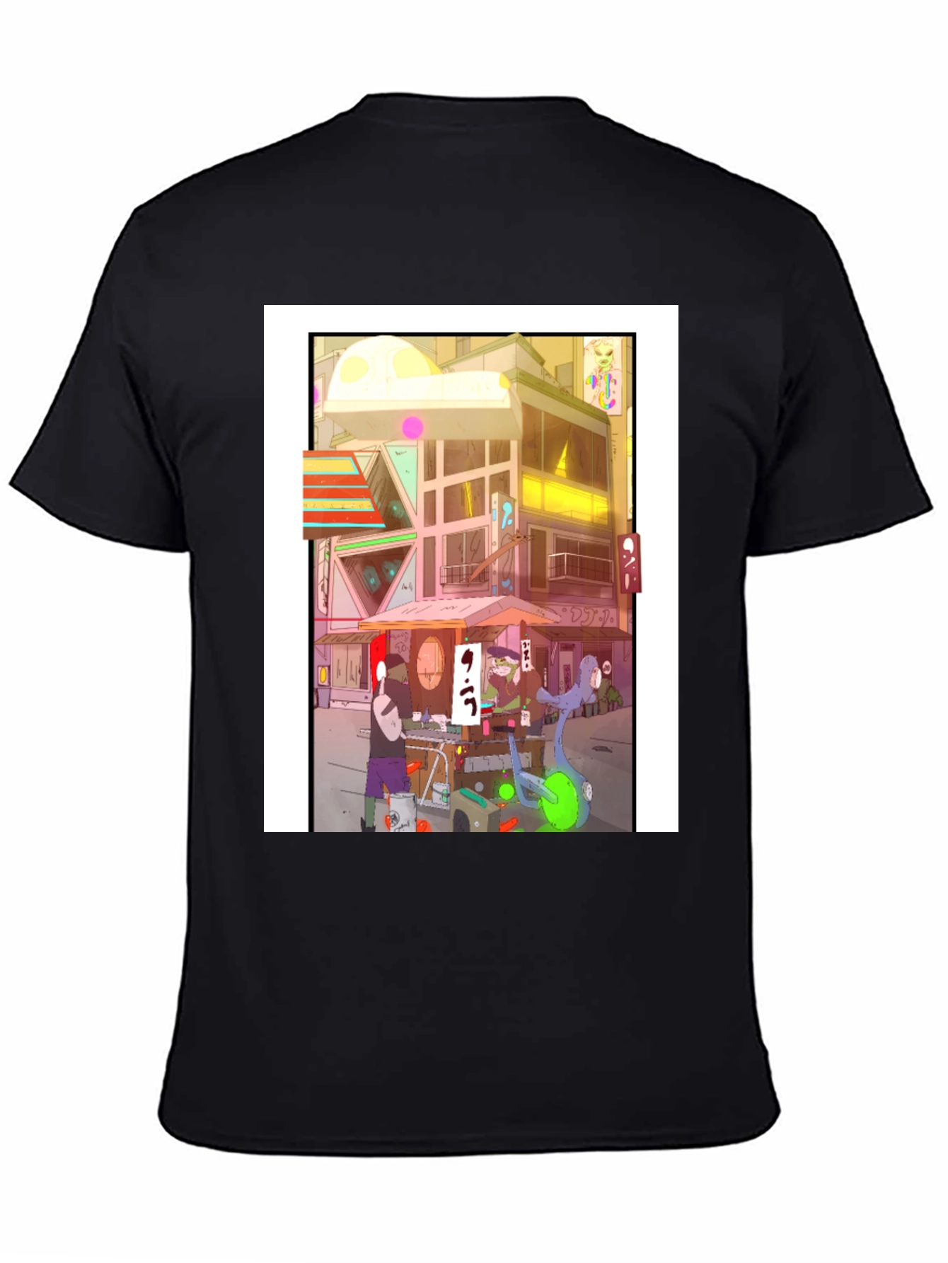 Anime City Graphic Tee - Black Casual Style