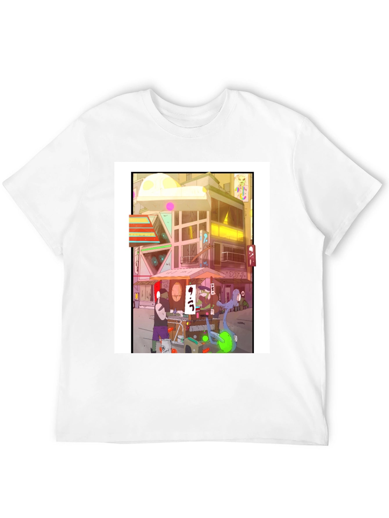 Anime City Graphic Tee - Black Casual Style