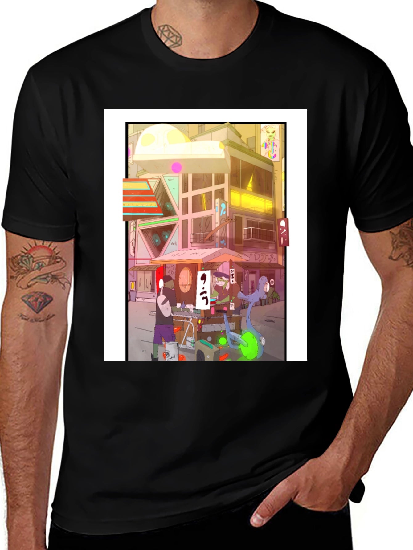 Anime City Graphic Tee - Black Casual Style
