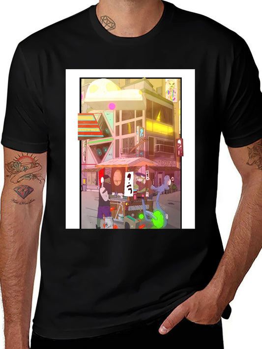 Anime City Graphic Tee - Black Casual Style