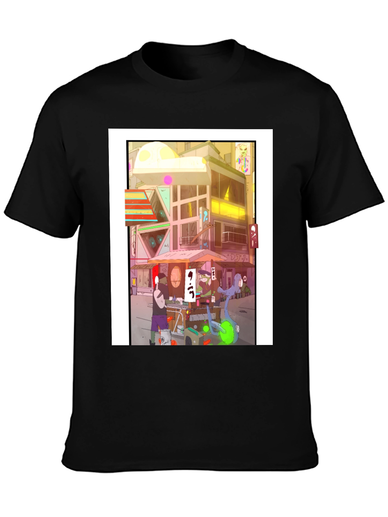 Anime City Graphic Tee - Black Casual Style