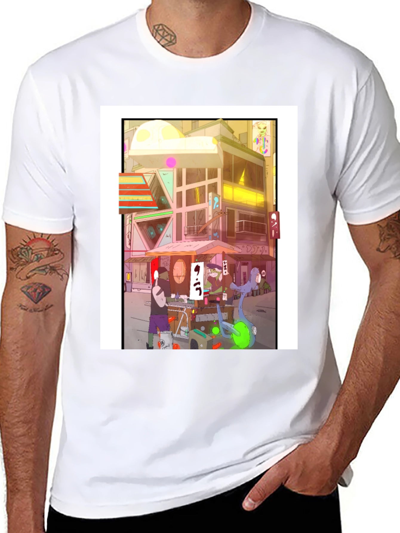 Anime City Graphic Tee - Black Casual Style