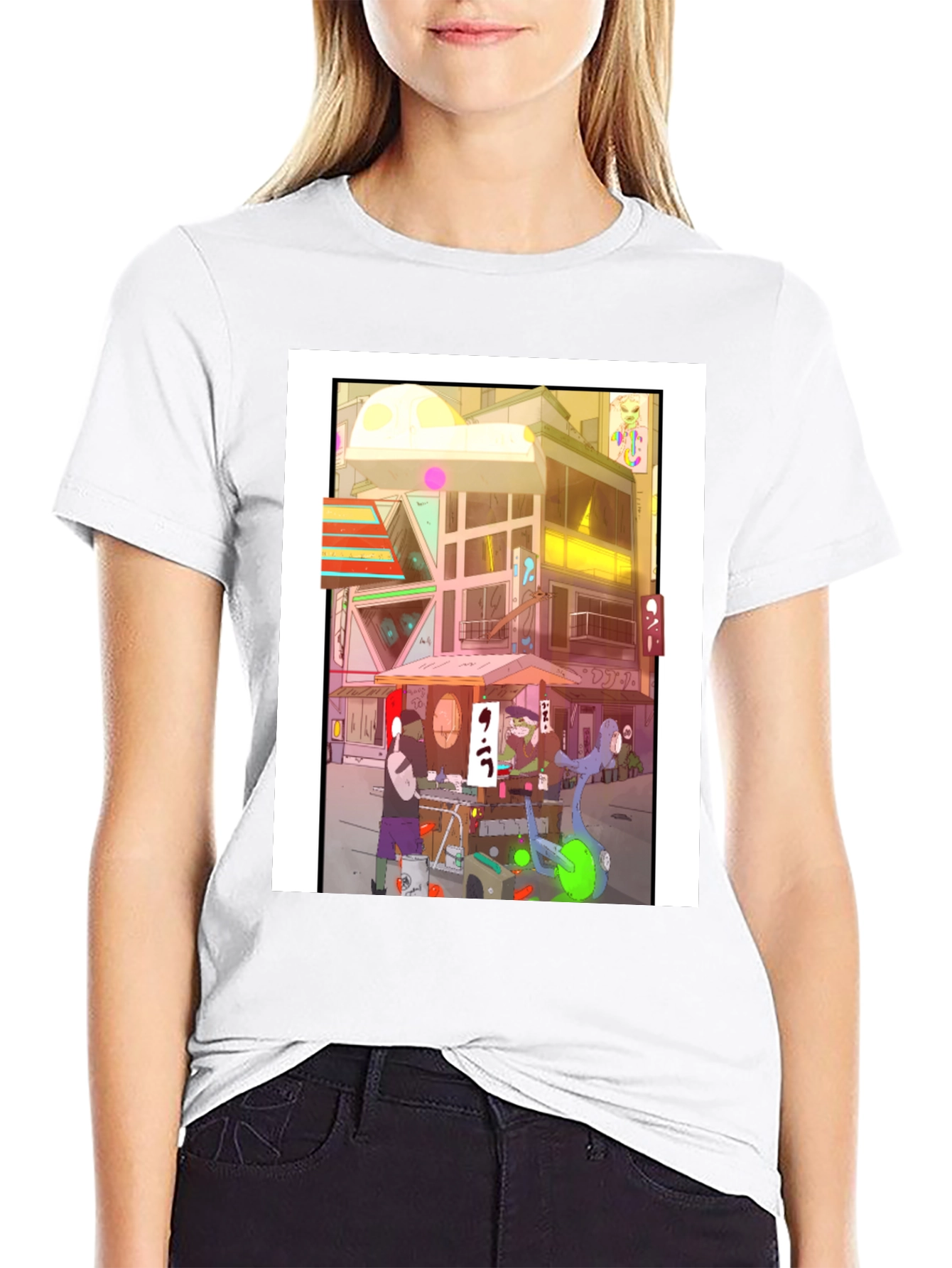 Anime City Graphic Tee - Black Casual Style