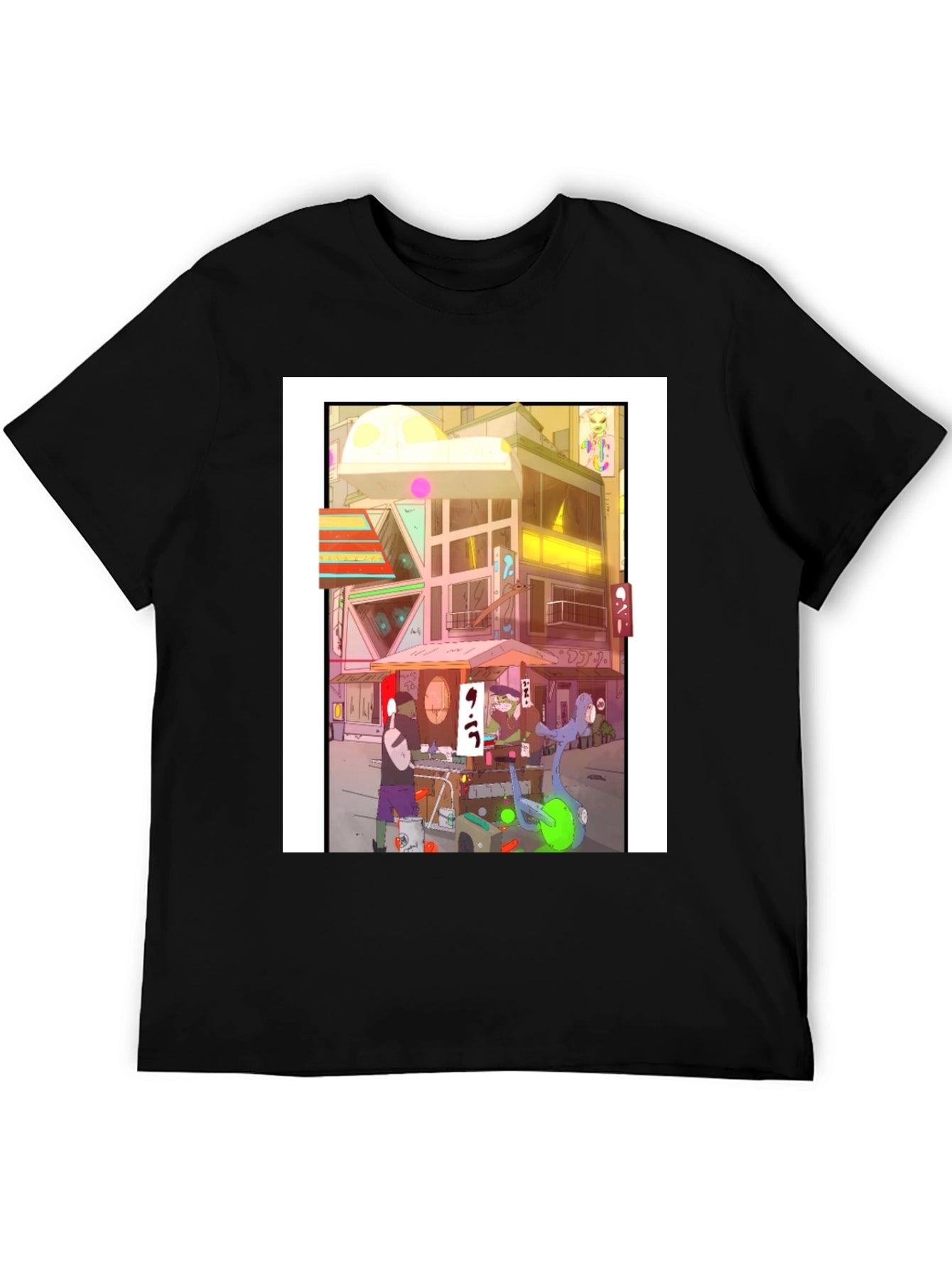 Anime City Graphic Tee - Black Casual Style