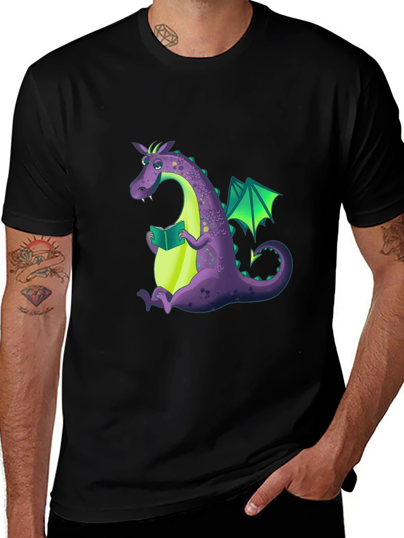 Reading Dragon Graphic Tee - Black Cotton T-Shirt