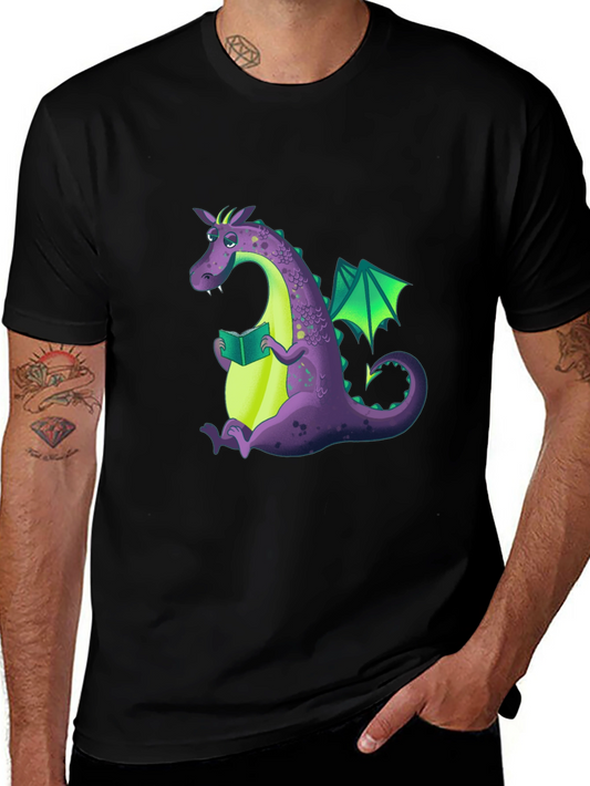 Reading Dragon Graphic Tee - Black Cotton T-Shirt