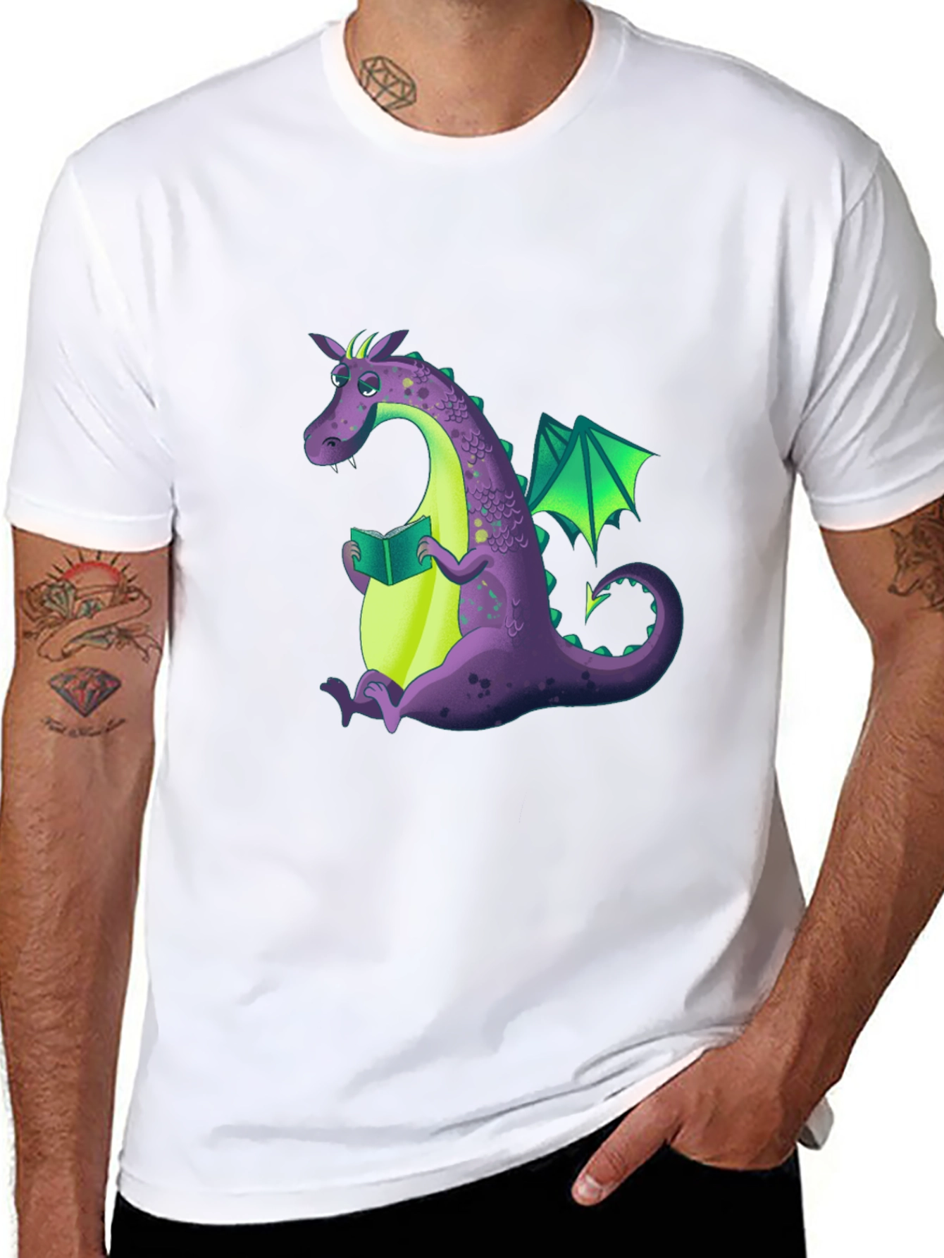 Reading Dragon Graphic Tee - Black Cotton T-Shirt