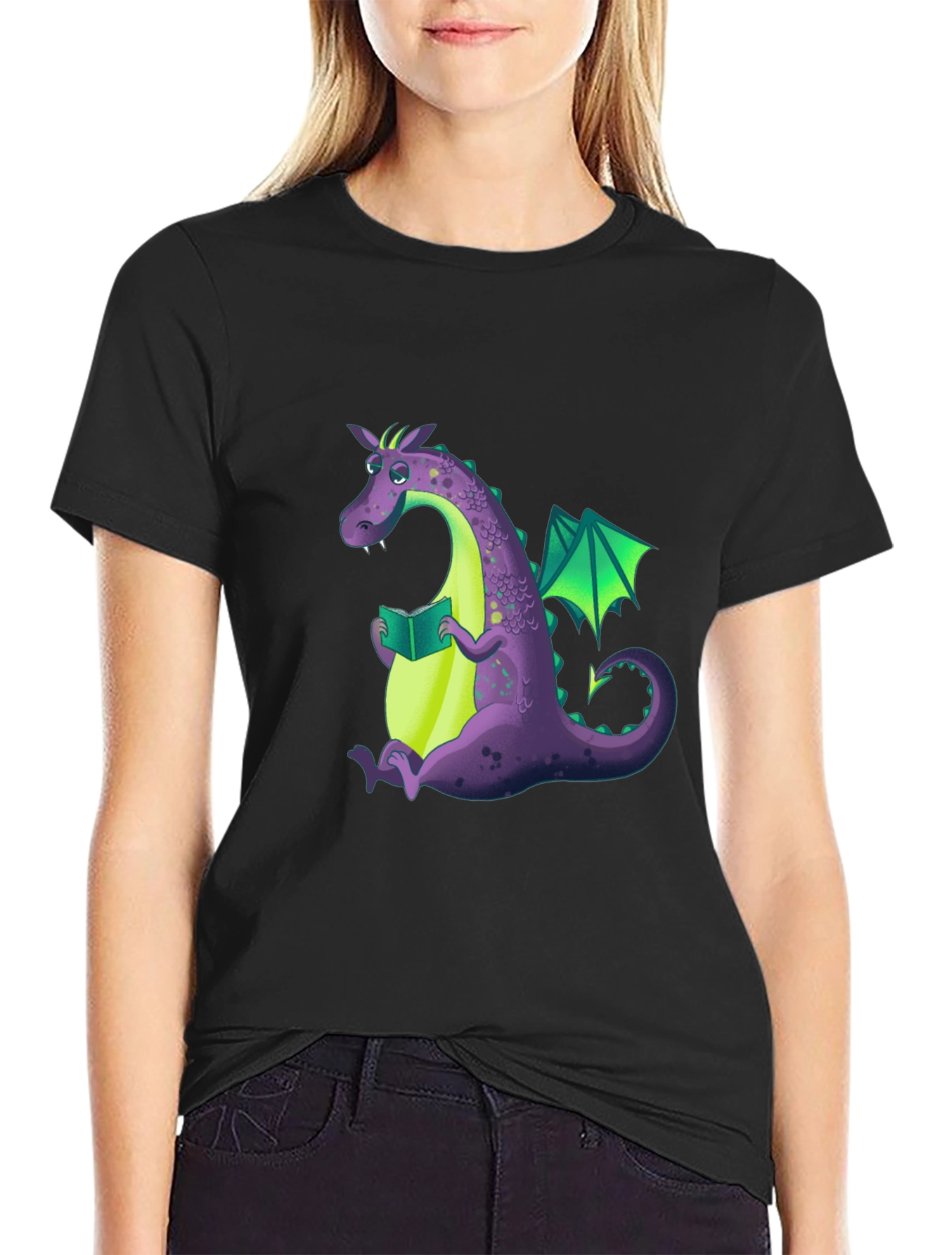 Reading Dragon Graphic Tee - Black Cotton T-Shirt