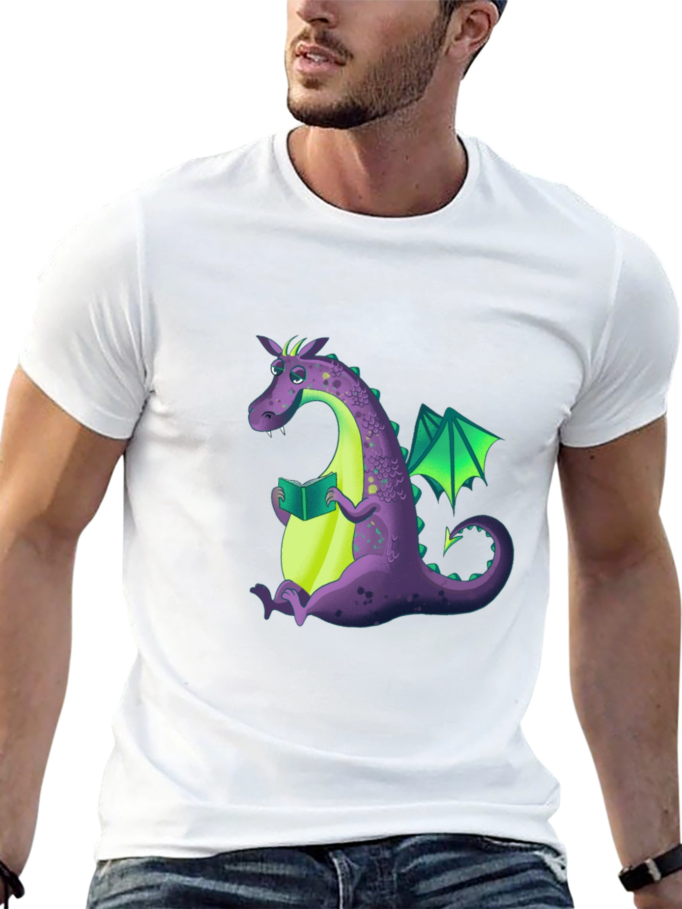 Reading Dragon Graphic Tee - Black Cotton T-Shirt