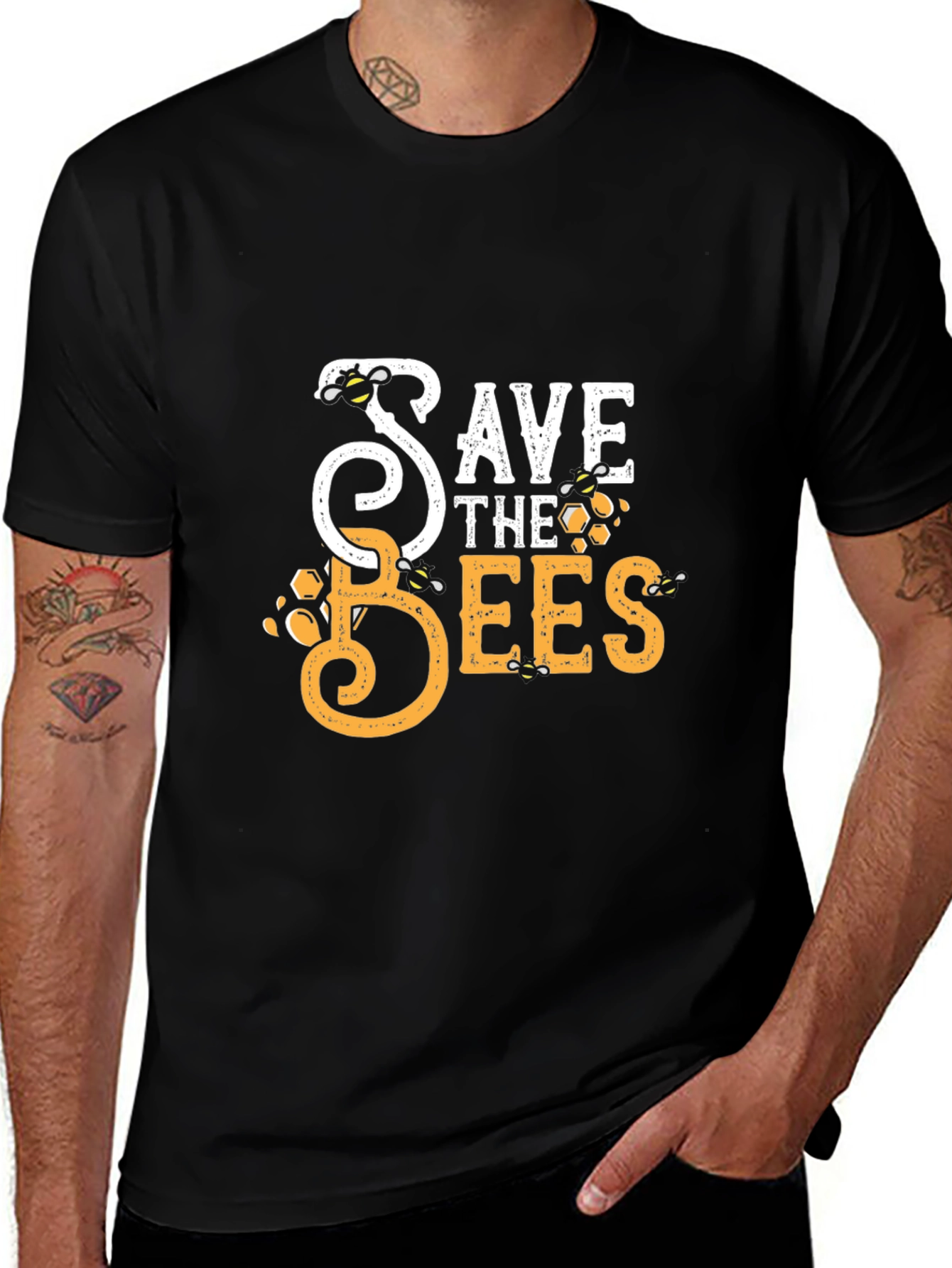 Save the Bees Graphic Tee - Black Cotton T-Shirt