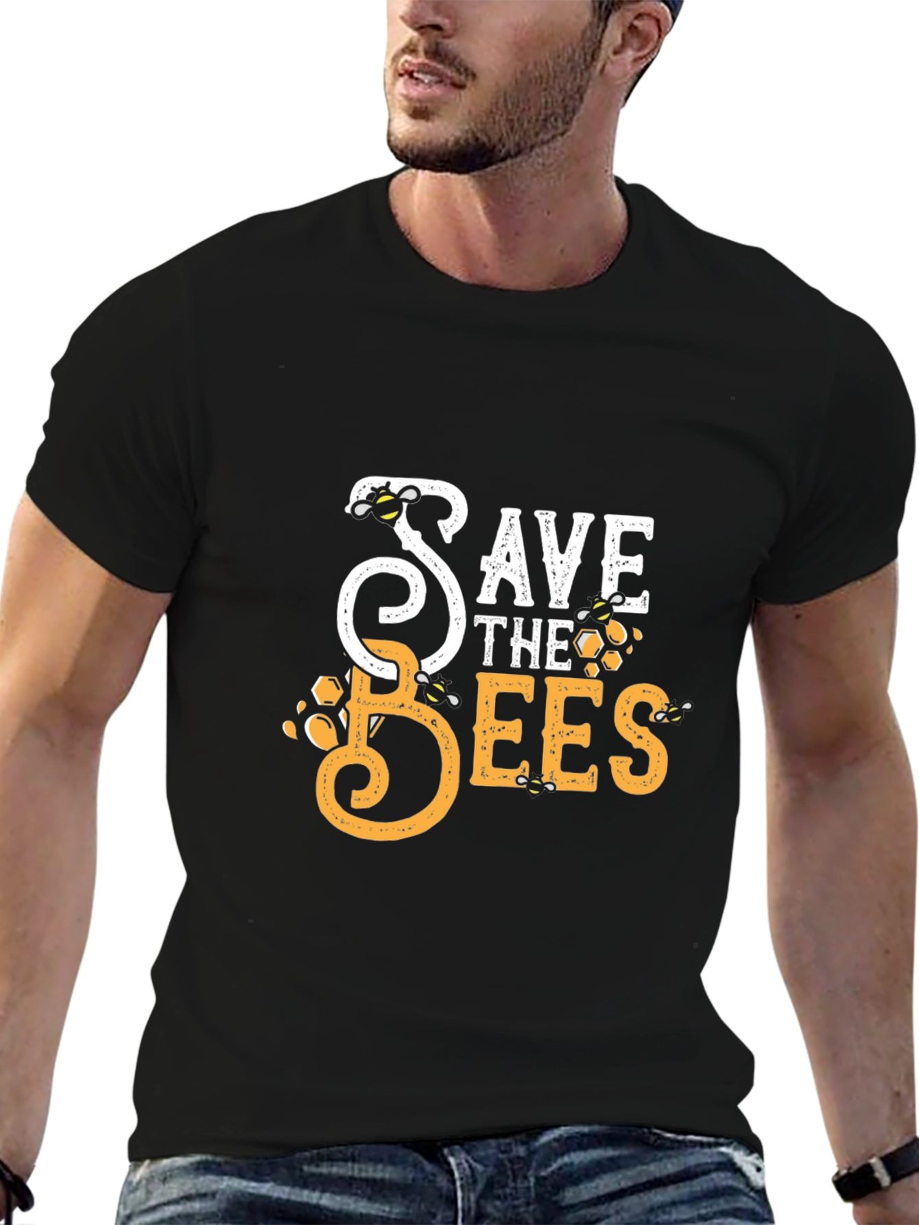Save the Bees Graphic Tee - Black Cotton T-Shirt