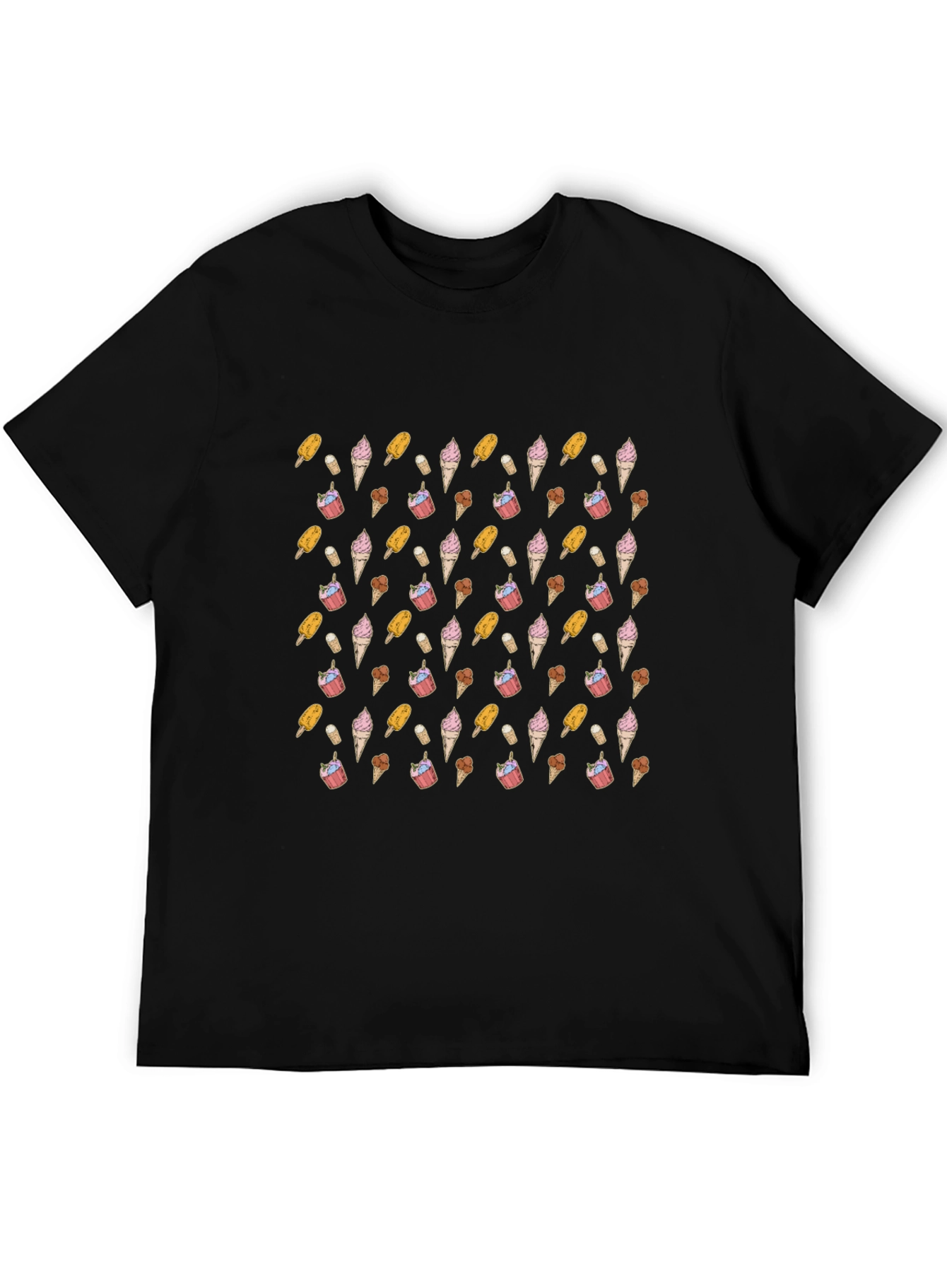 Novelty Ice Cream Pattern Black T-Shirt