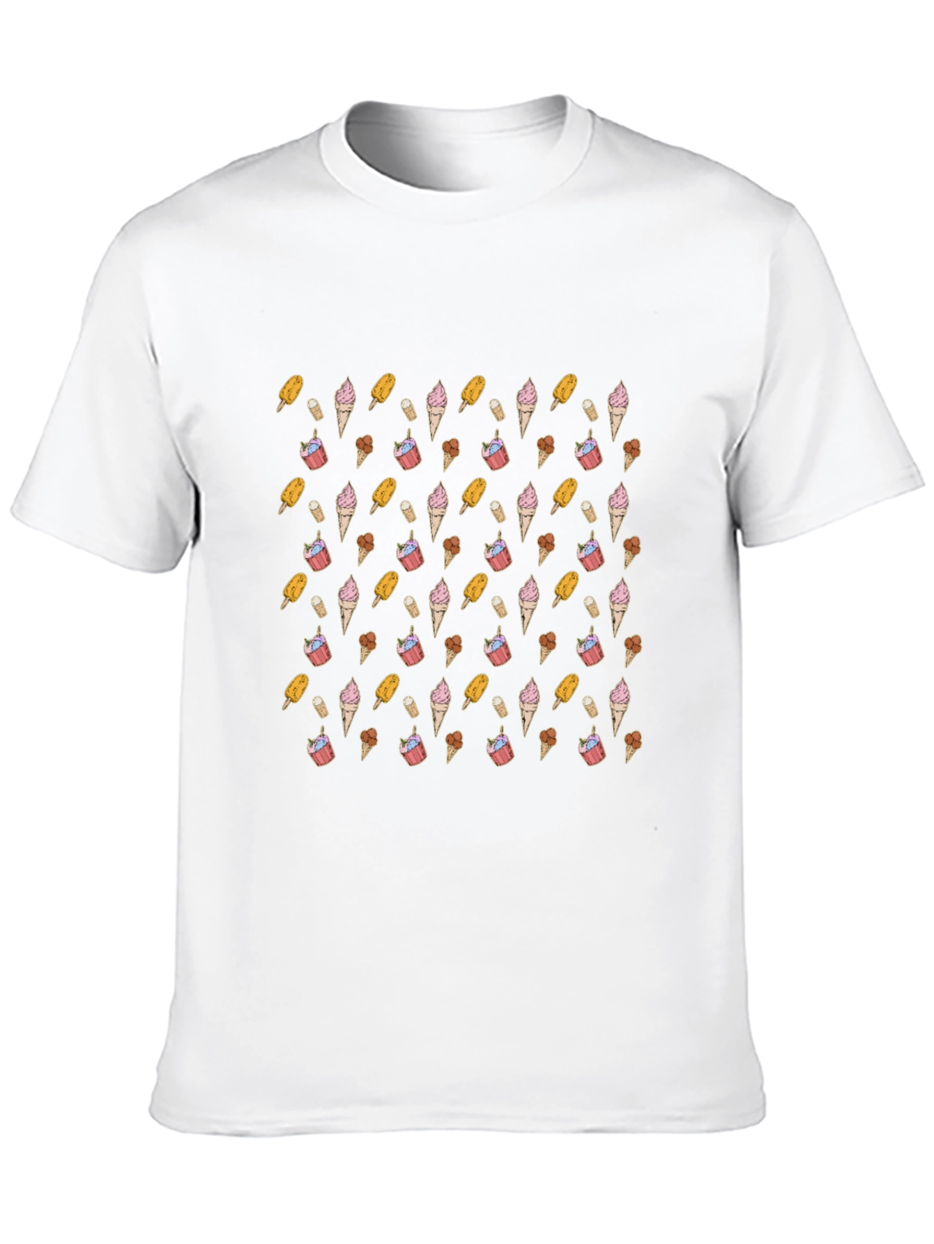 Novelty Ice Cream Pattern Black T-Shirt