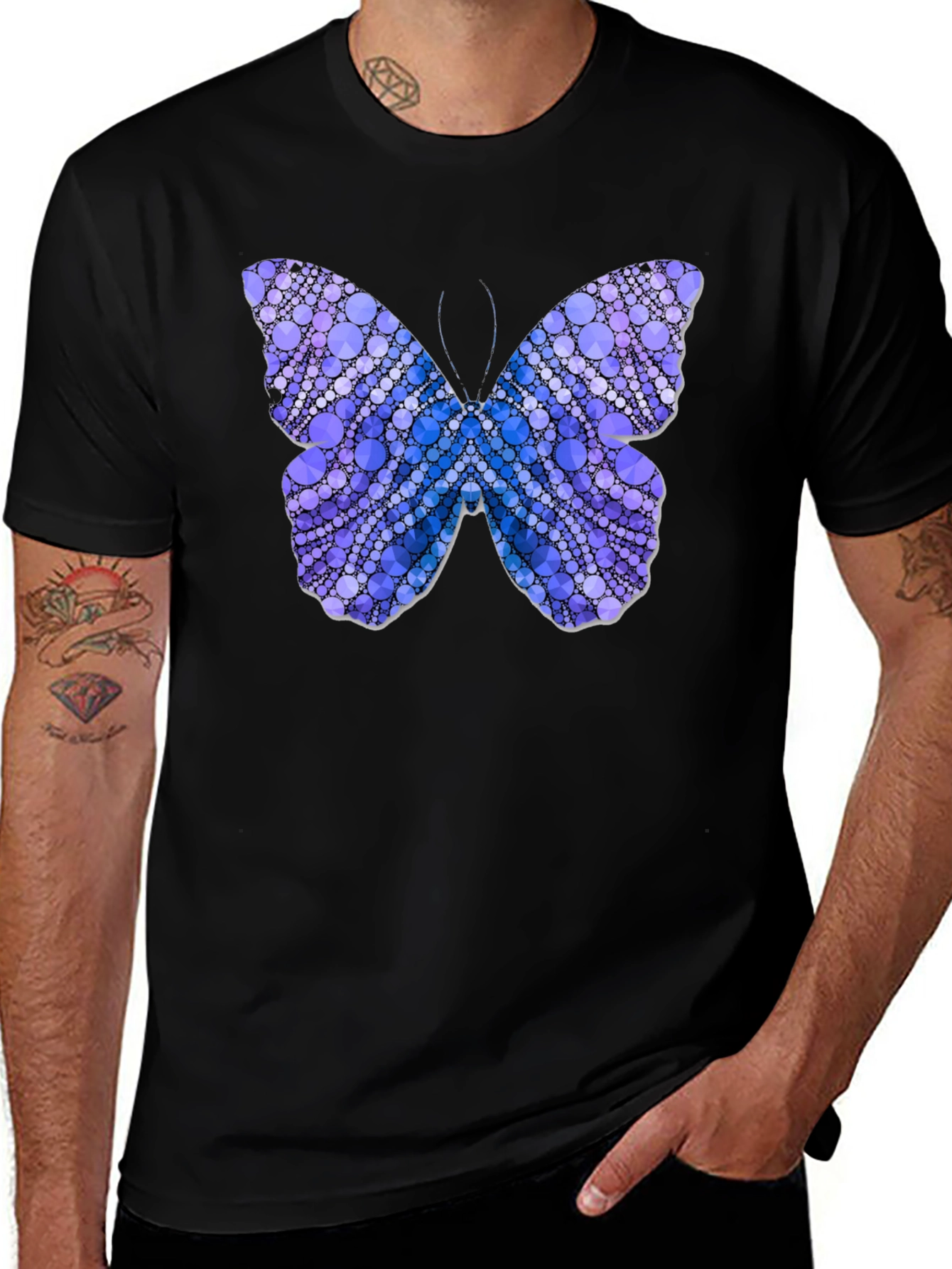 Butterfly Circle Pattern T-Shirt - Black