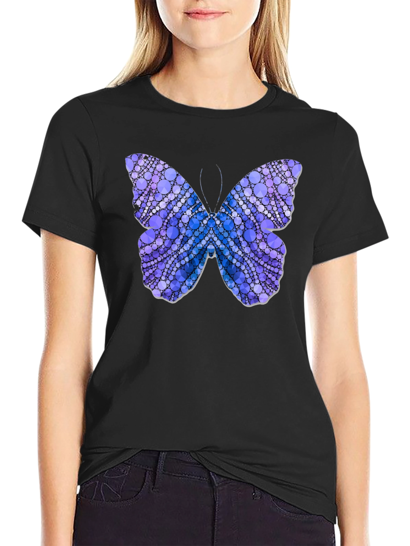 Butterfly Circle Pattern T-Shirt - Black
